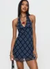 Laraline Halter Mini Dress Navy Check sold by Princess Polly