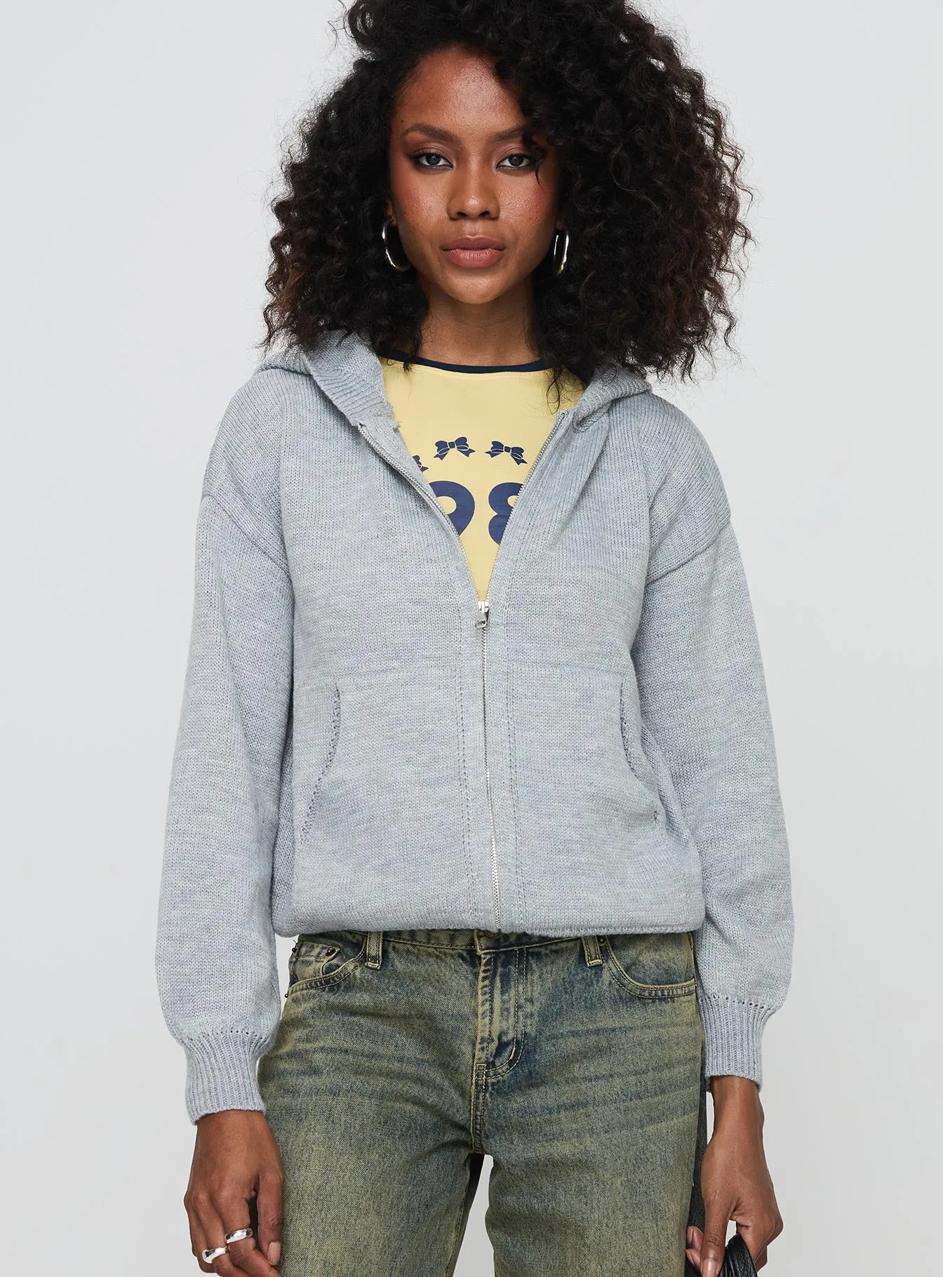 Morrigan Zip Up Hooded Sweater Grey Marle sold by Princess Polly product image thumbnail 4