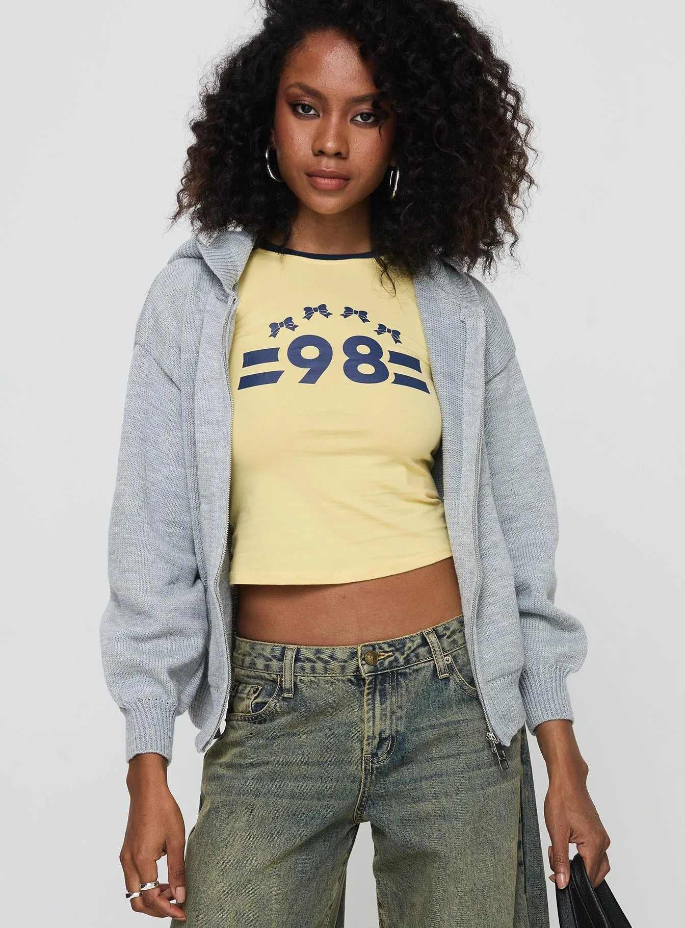 Morrigan Zip Up Hooded Sweater Grey Marle sold by Princess Polly product image thumbnail 2