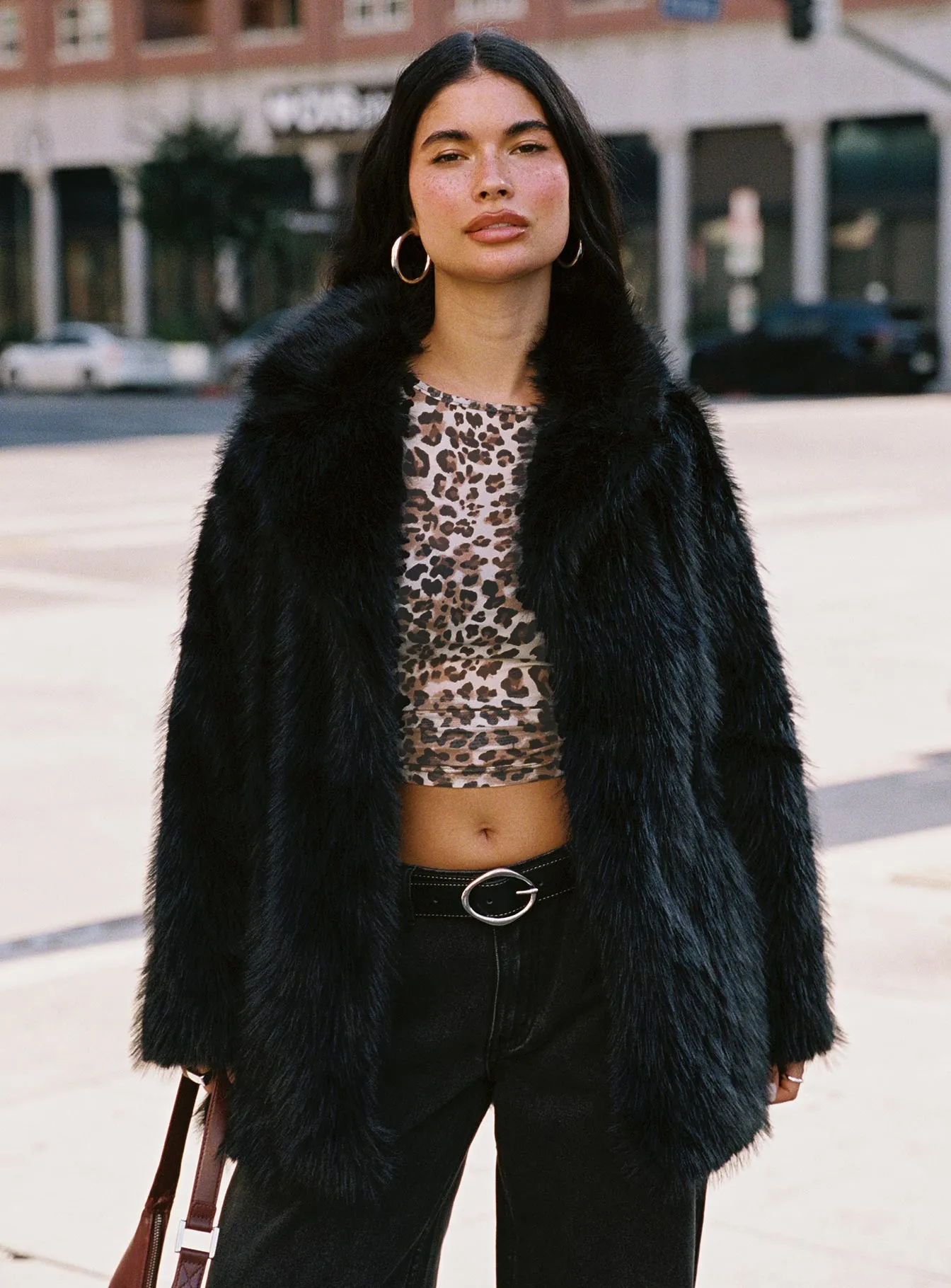 Super Trouper Faux Fur Jacket Black sold by Princess Polly