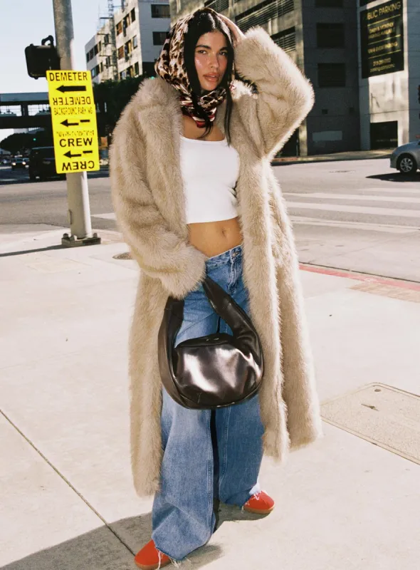 End Of Beginning Faux Fur Longline Jacket Beige sold by Princess Polly