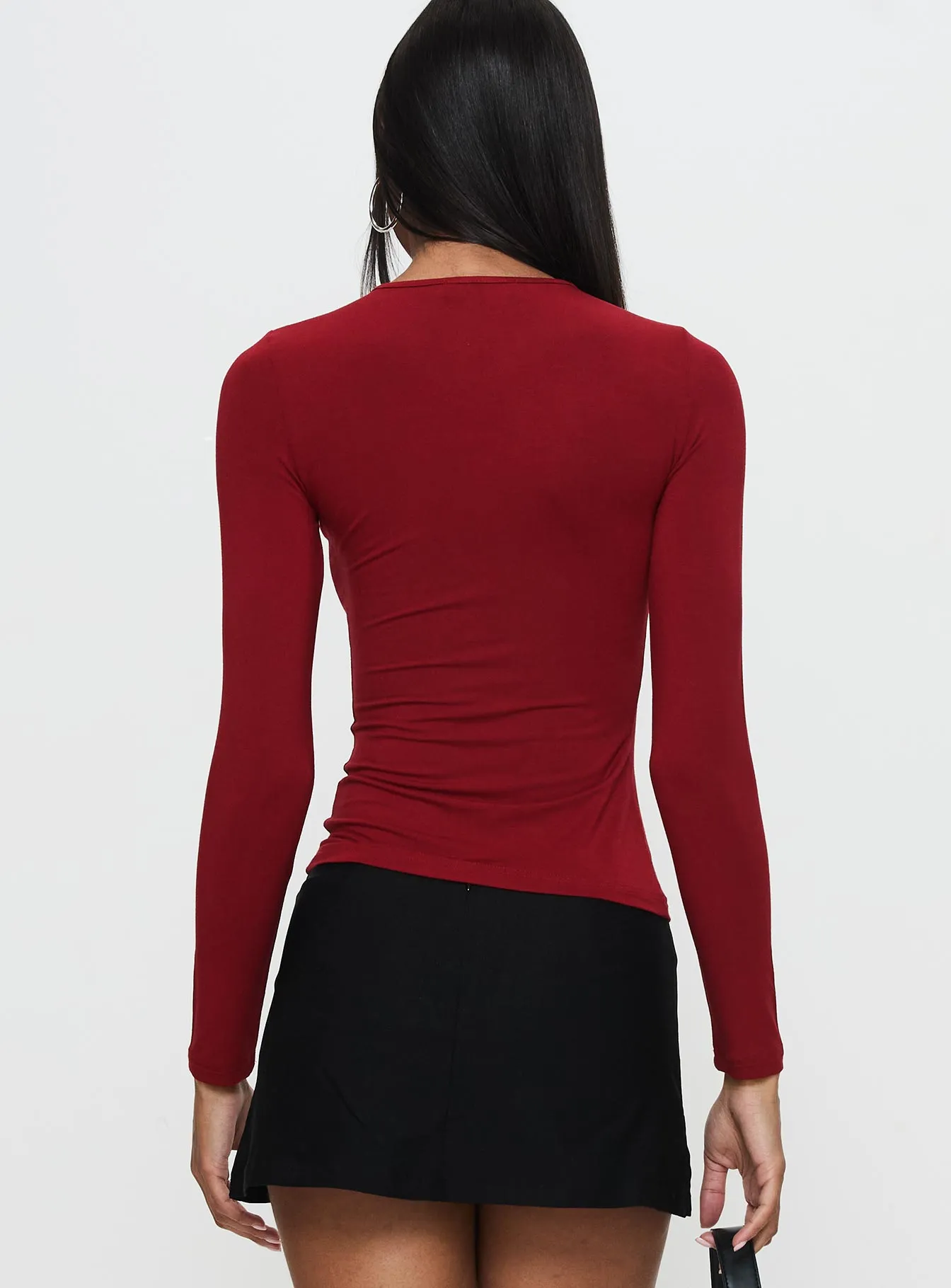 Orlaith Cut Out Long Sleeve Top Burgundy sold by Princess Polly product image thumbnail 4