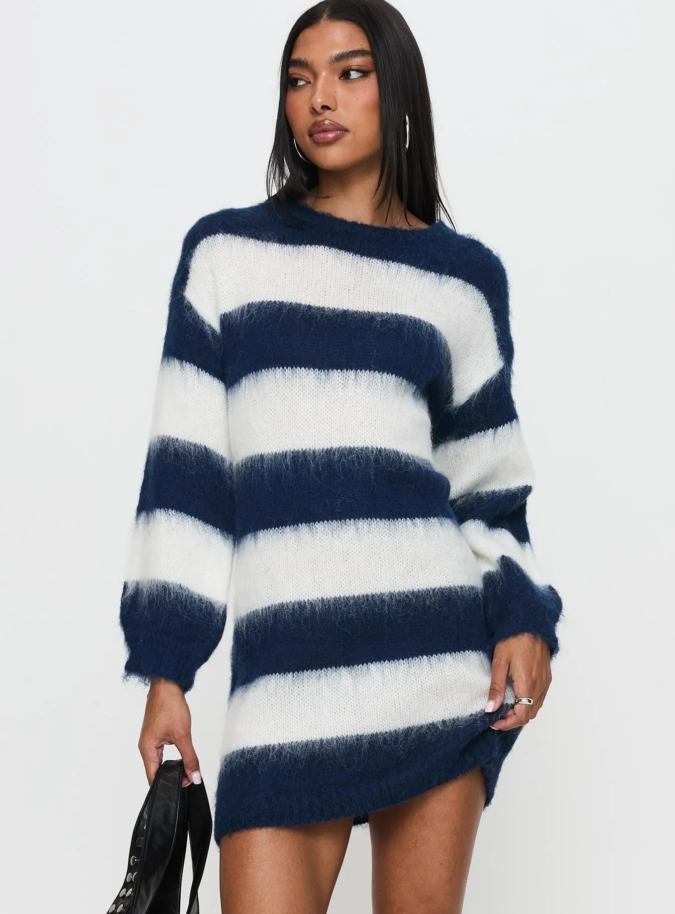 Iryna Long Sleeve Knit Mini Dress Navy / White Stripe sold by Princess Polly