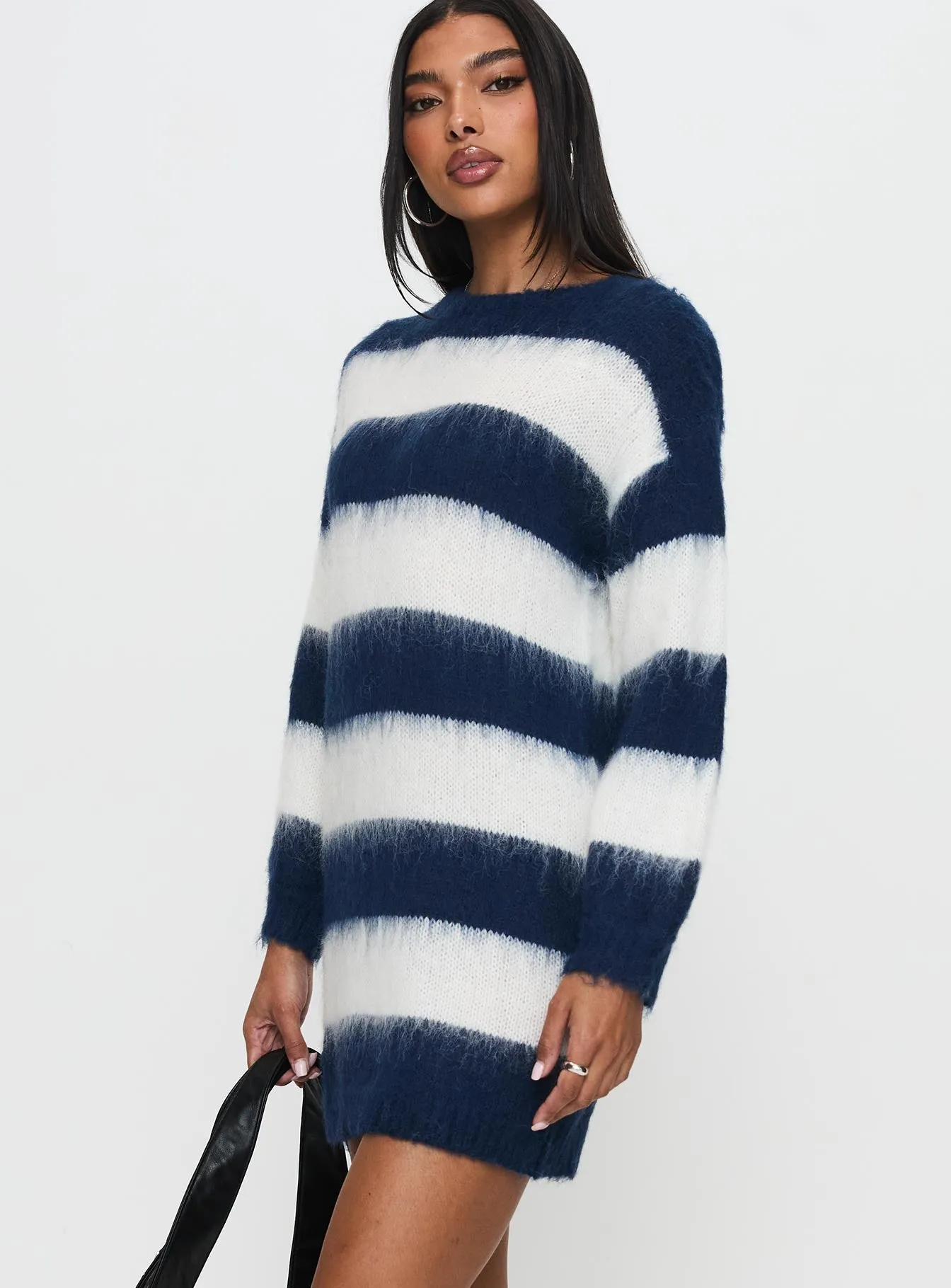 Iryna Long Sleeve Knit Mini Dress Navy / White Stripe sold by Princess Polly product image thumbnail 3