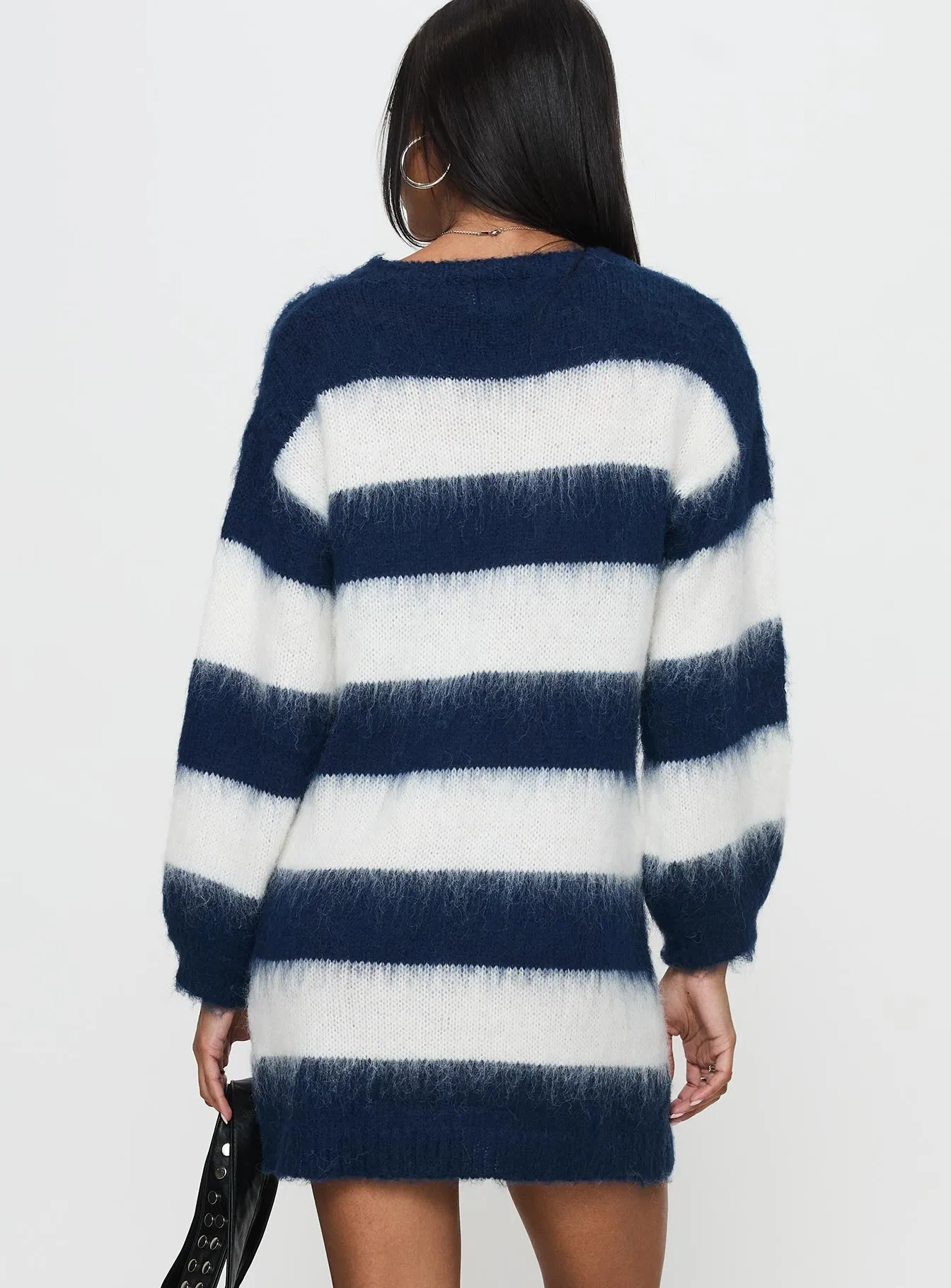 Iryna Long Sleeve Knit Mini Dress Navy / White Stripe sold by Princess Polly product image thumbnail 4