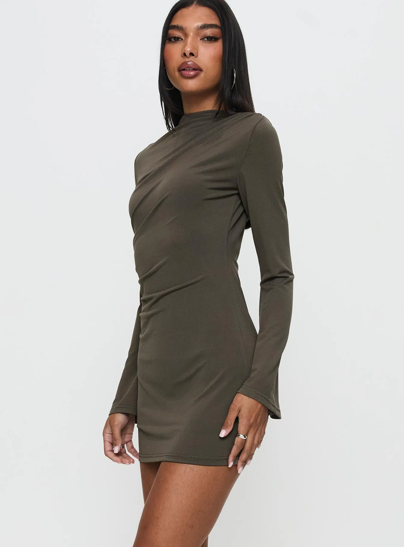 Arte Deco Long Sleeve Mini Dress Mocha sold by Princess Polly product image thumbnail 3