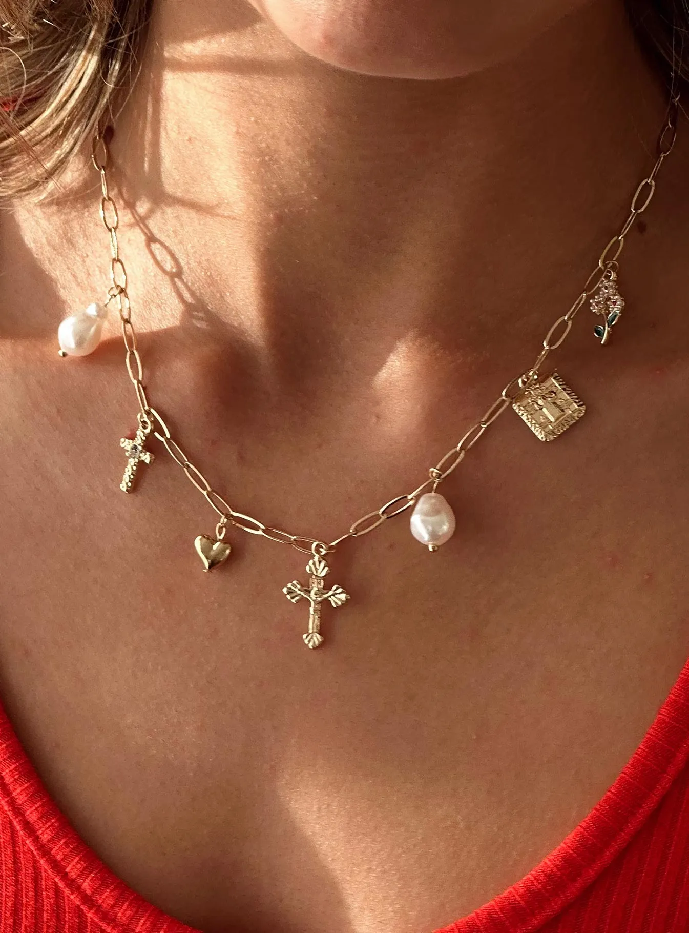 Super Trouper Charm Necklace Gold sold by Princess Polly