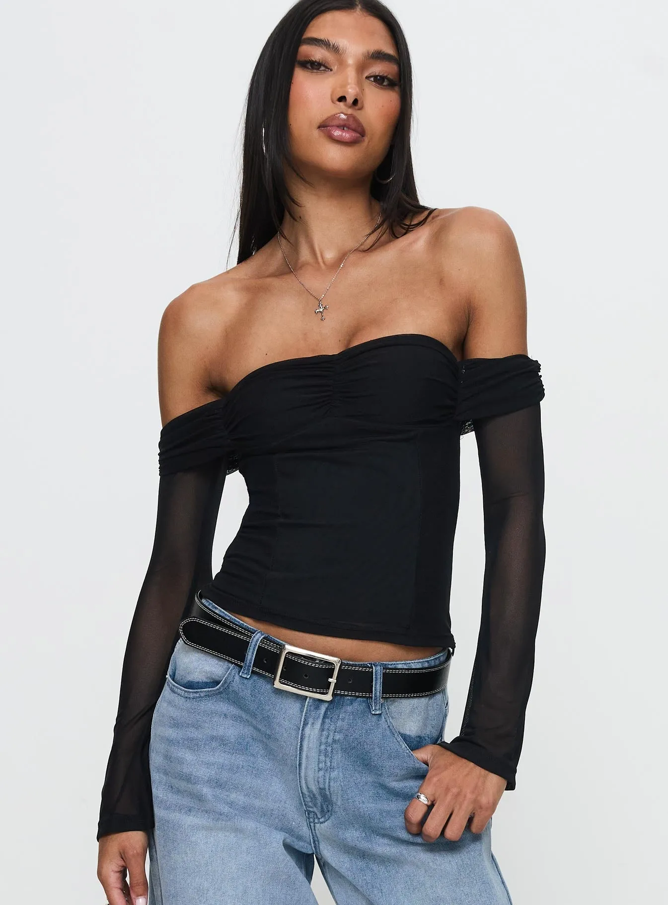 Saelan Off Shoulder Long Sleeve Top Black sold by Princess Polly product image thumbnail 2