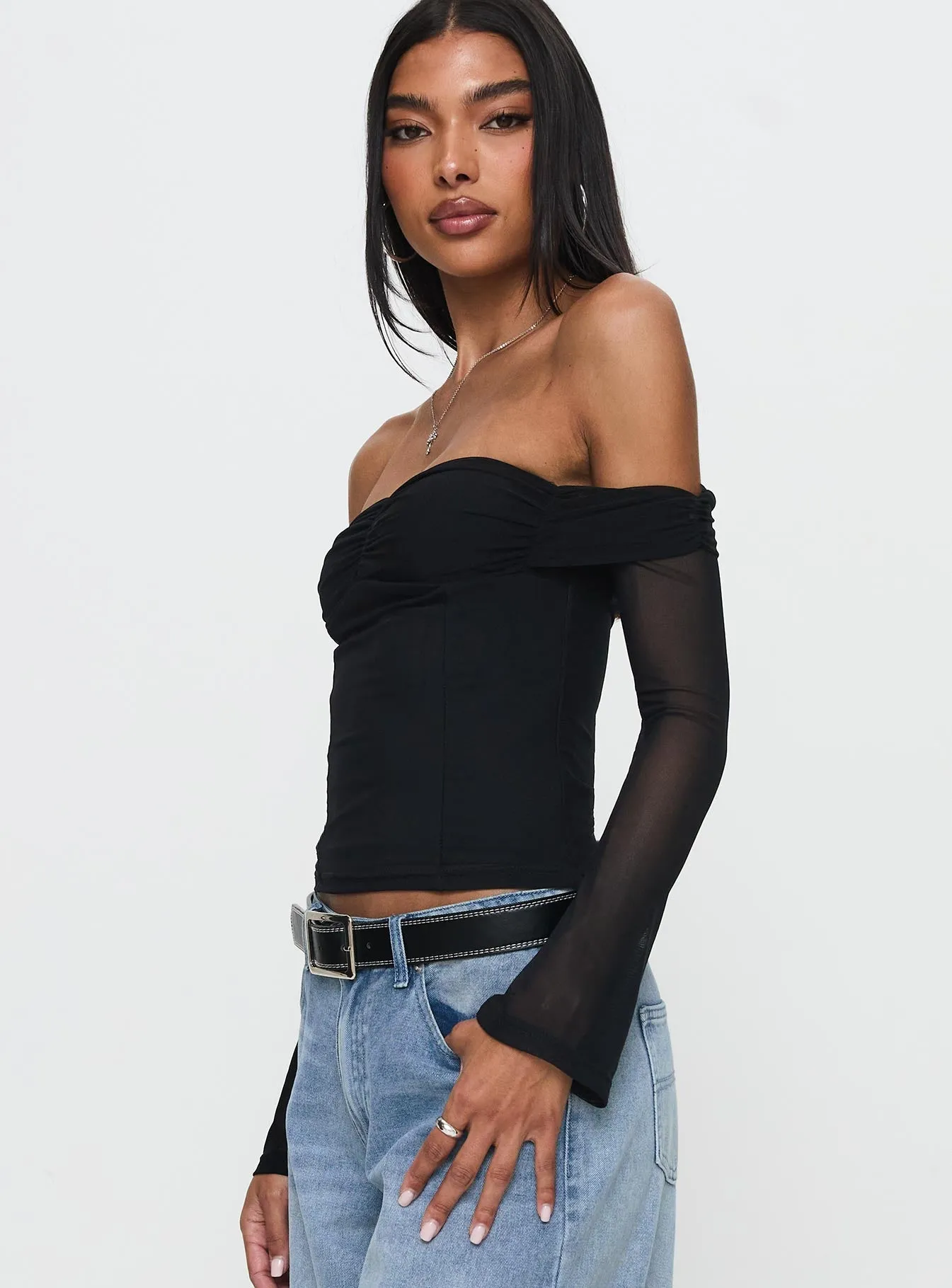 Saelan Off Shoulder Long Sleeve Top Black sold by Princess Polly product image thumbnail 4