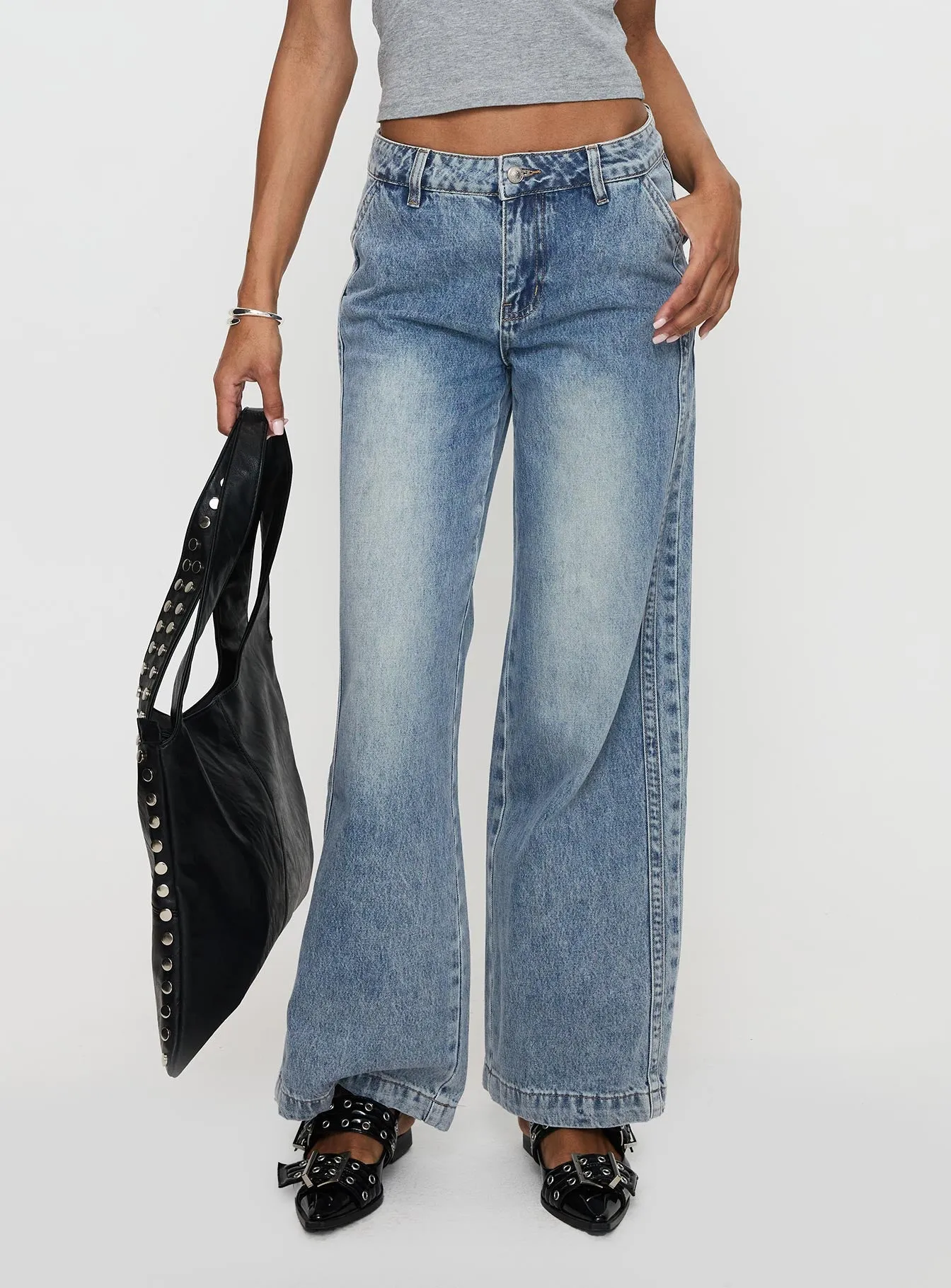 Skipper Low Rise Wide Leg Jeans Vintage Blue sold by Princess Polly product image thumbnail 2