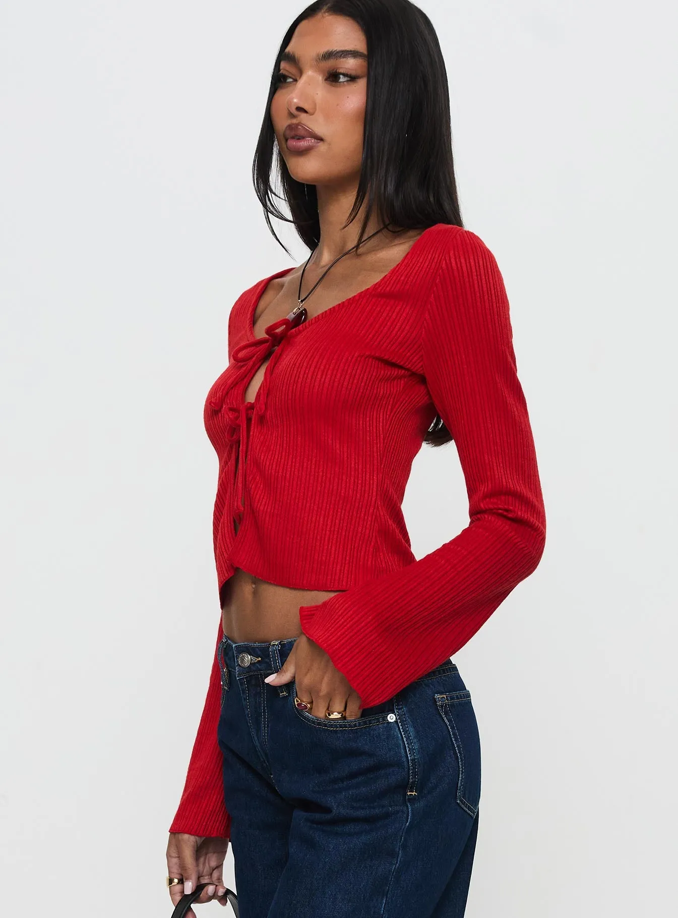 Rowynne Long Sleeve Tie Up Top Red sold by Princess Polly product image thumbnail 3