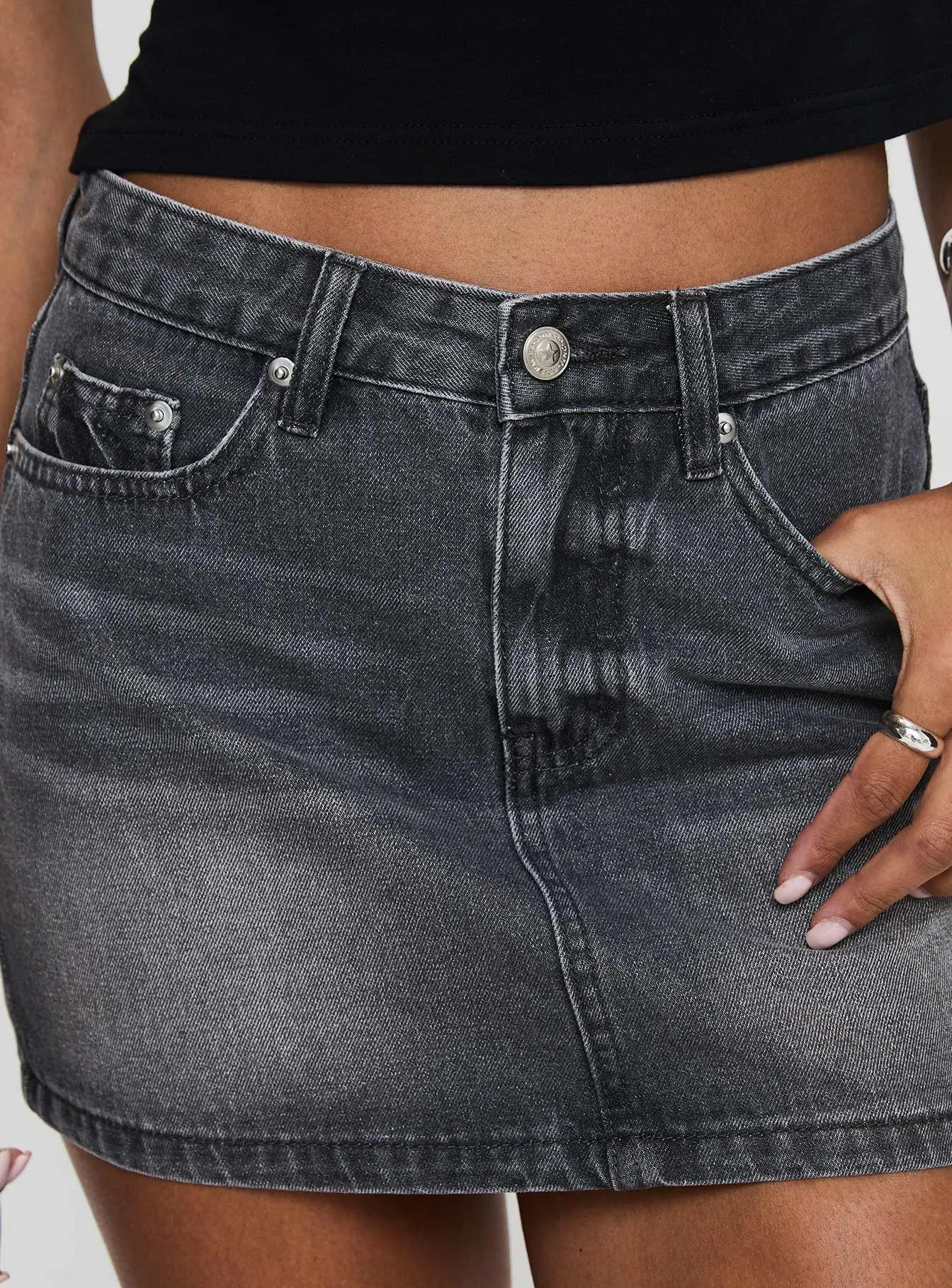 Paulette Denim Mini Skirt Grey Wash sold by Princess Polly product image thumbnail 5