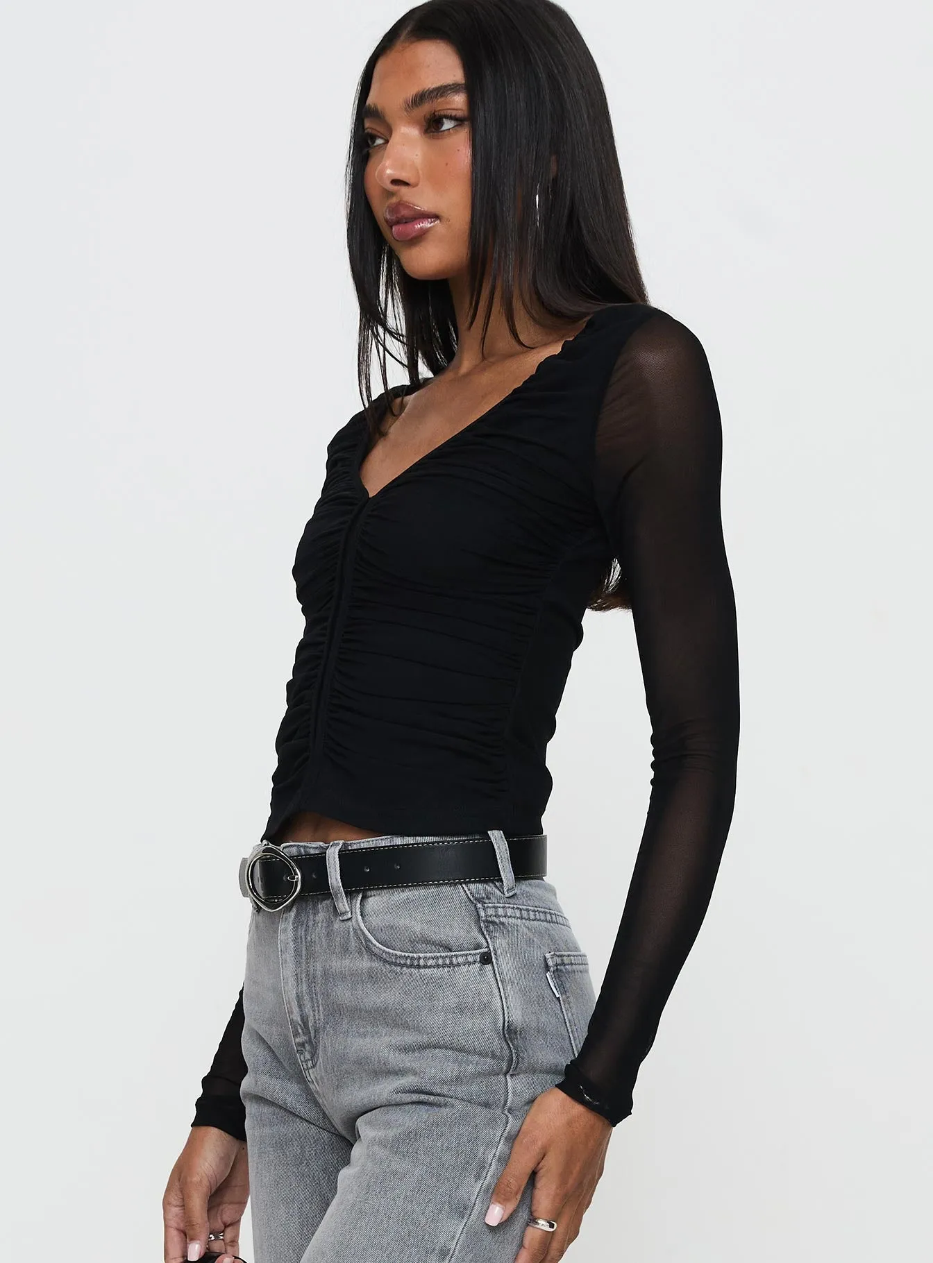 Tenzin Ruched Top Black sold by Princess Polly product image thumbnail 3