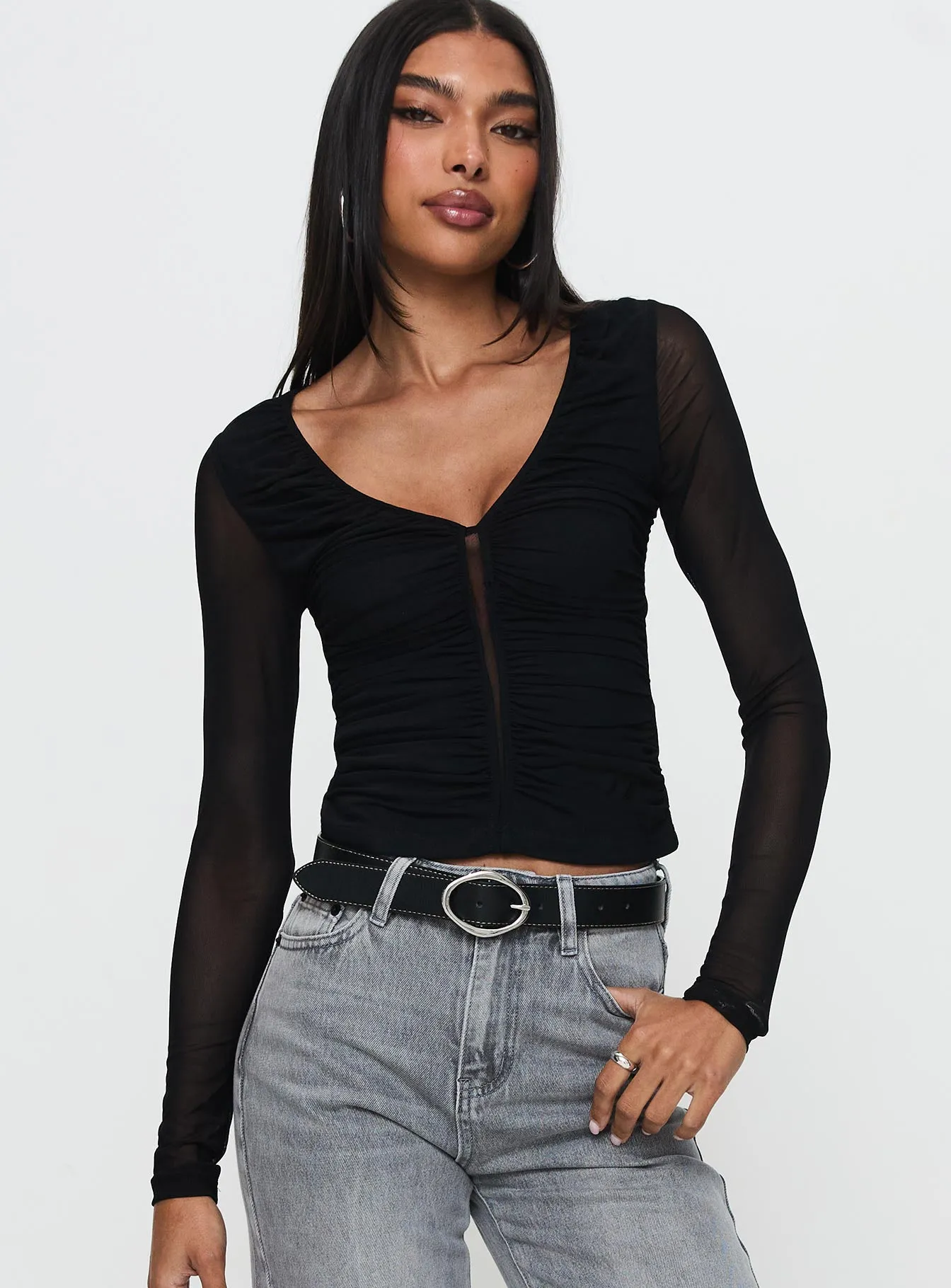 Tenzin Ruched Top Black sold by Princess Polly