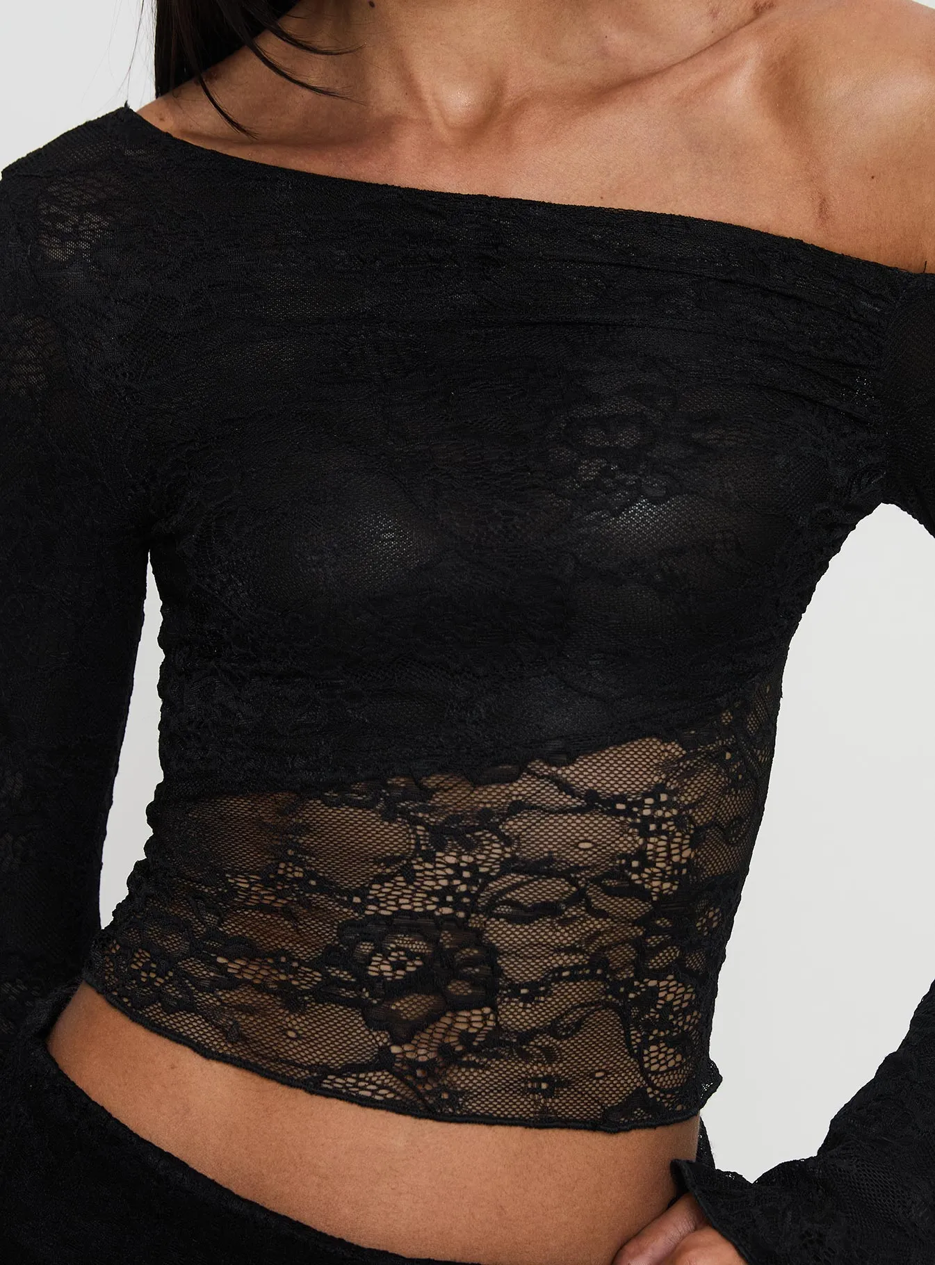 Tiberius Lace Asymmetrical Long Sleeve Top Black sold by Princess Polly product image thumbnail 5