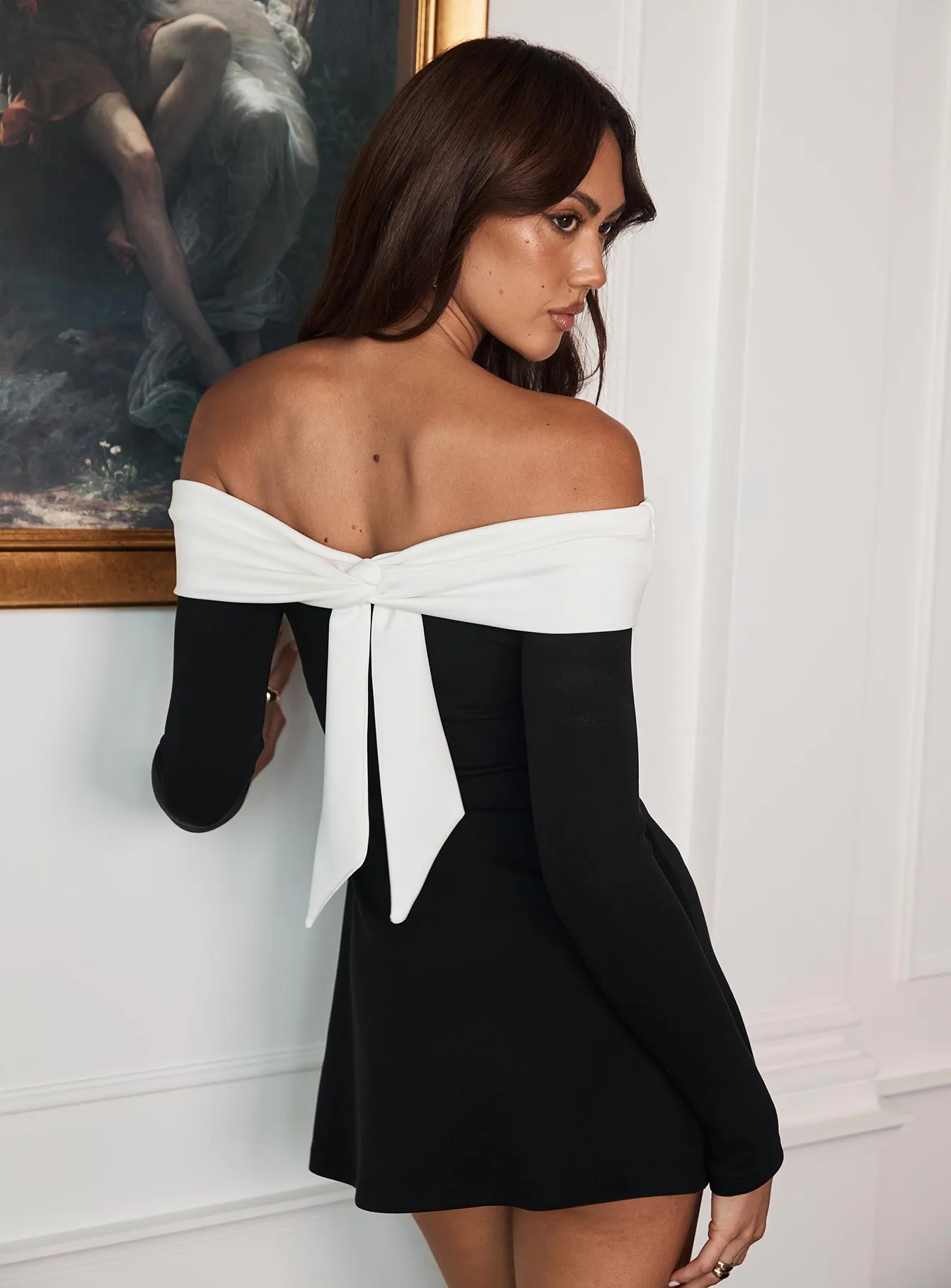 Distractions Off Shoulder Long Sleeve Mini Dress Multi sold by Princess Polly product image thumbnail 4