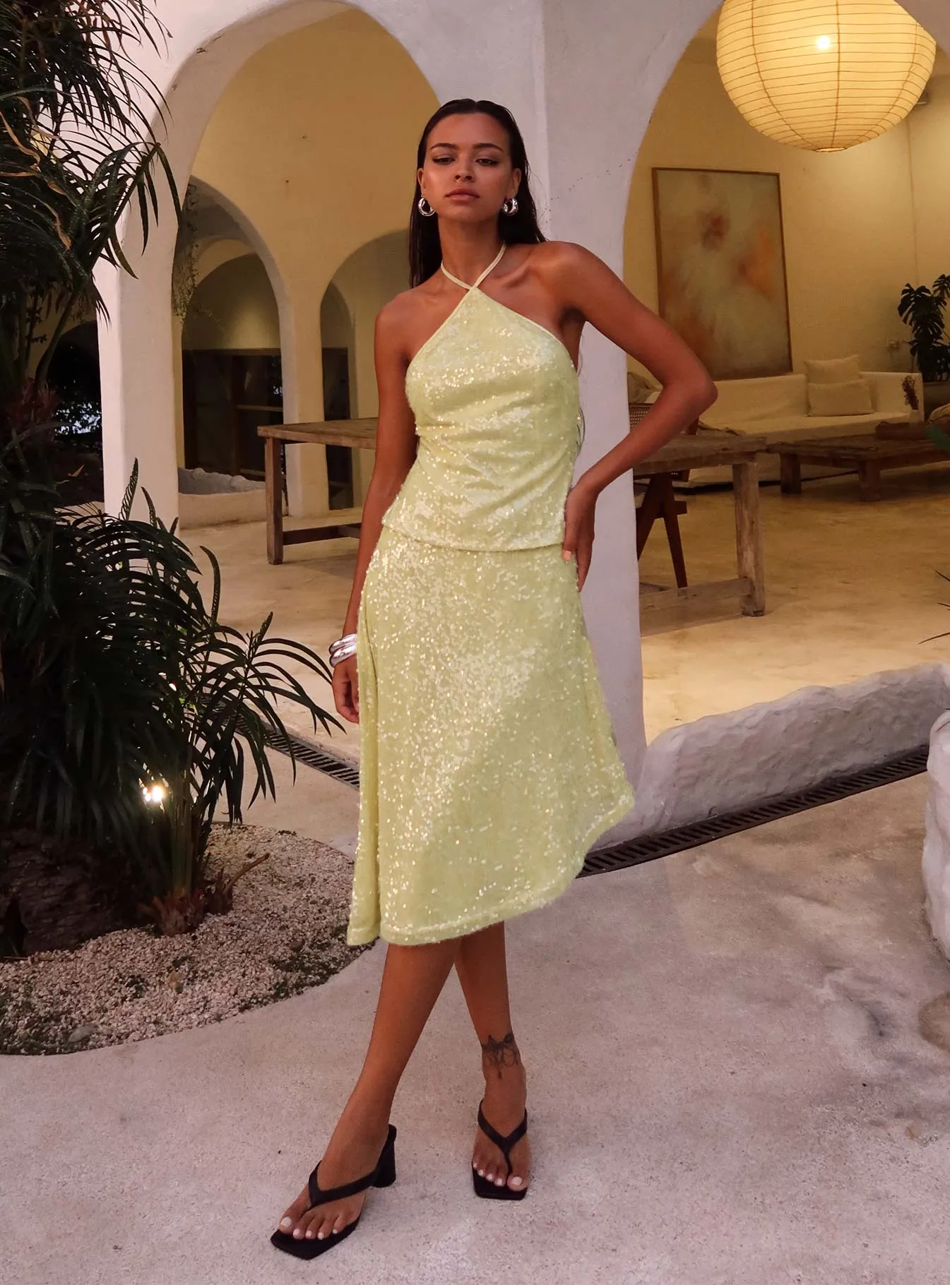 Sun Salutations Asymmetrical Midi Skirt Yellow sold by Princess Polly