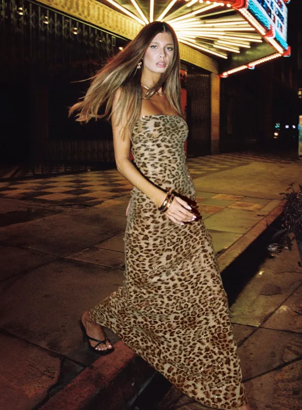 Exquise Strapless Maxi Dress Leopard Sequin sold by Princess Polly