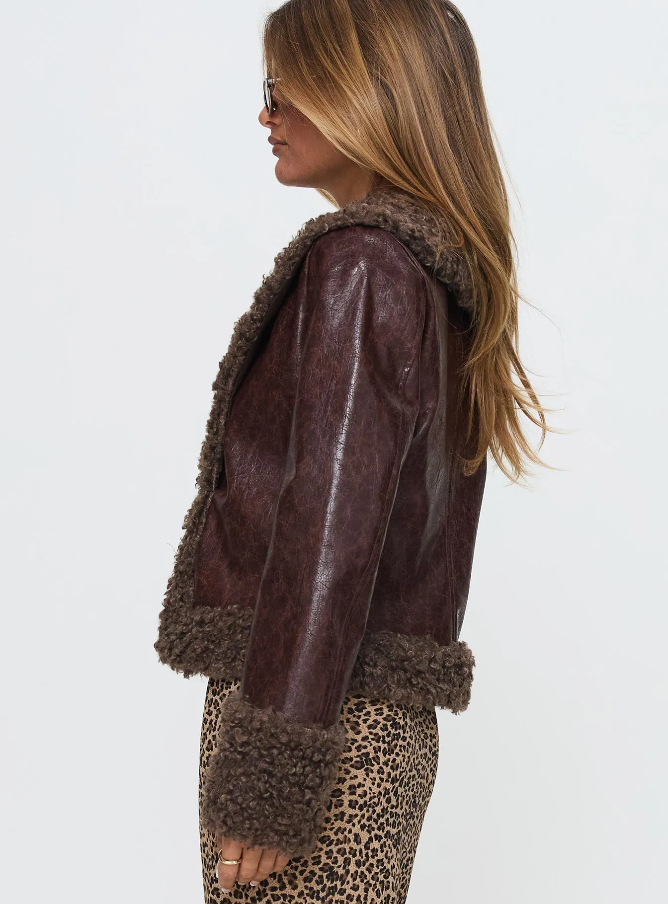 Found A Reason Faux Leather Jacket Brown sold by Princess Polly product image thumbnail 3