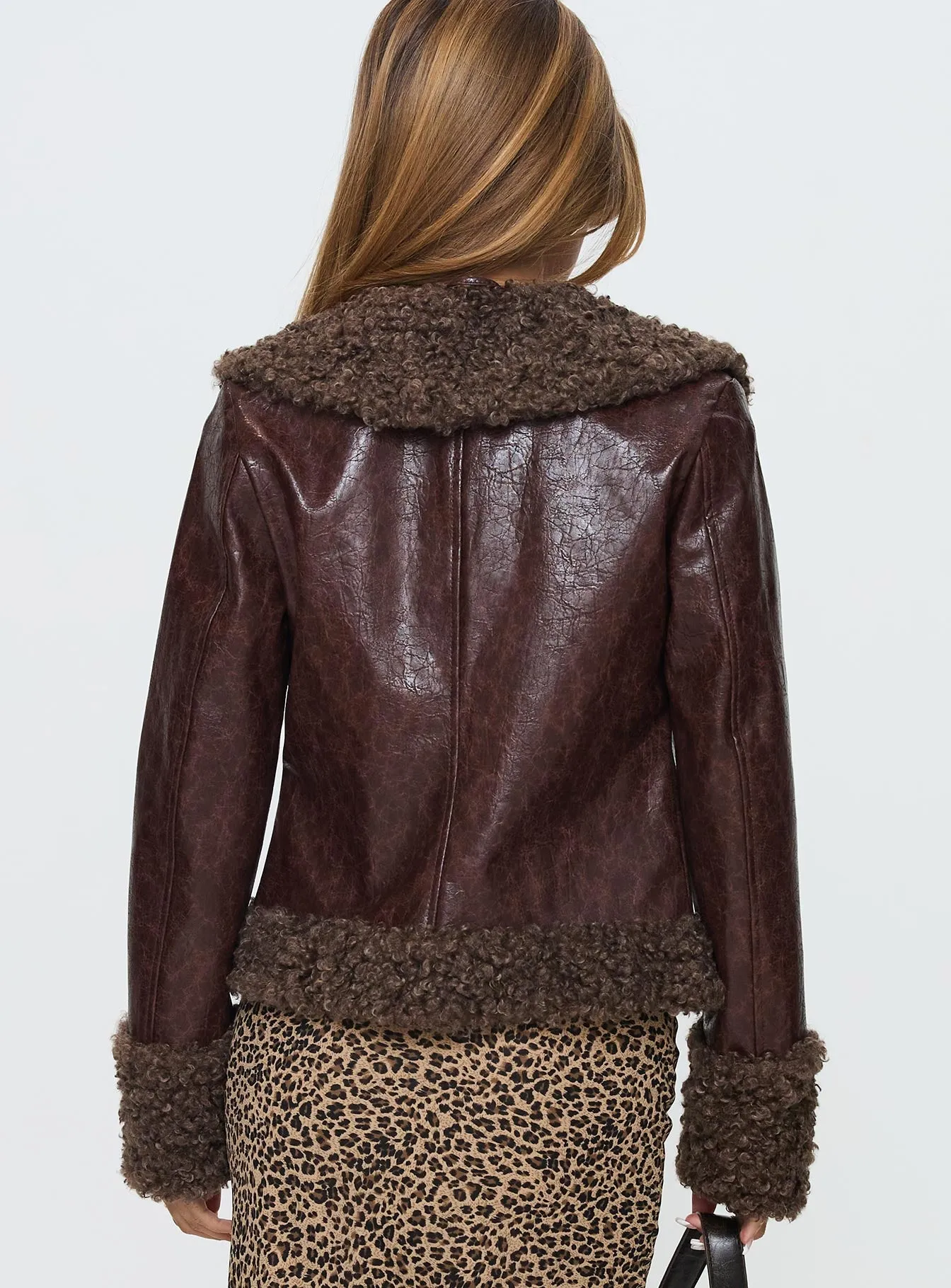 Found A Reason Faux Leather Jacket Brown sold by Princess Polly product image thumbnail 4