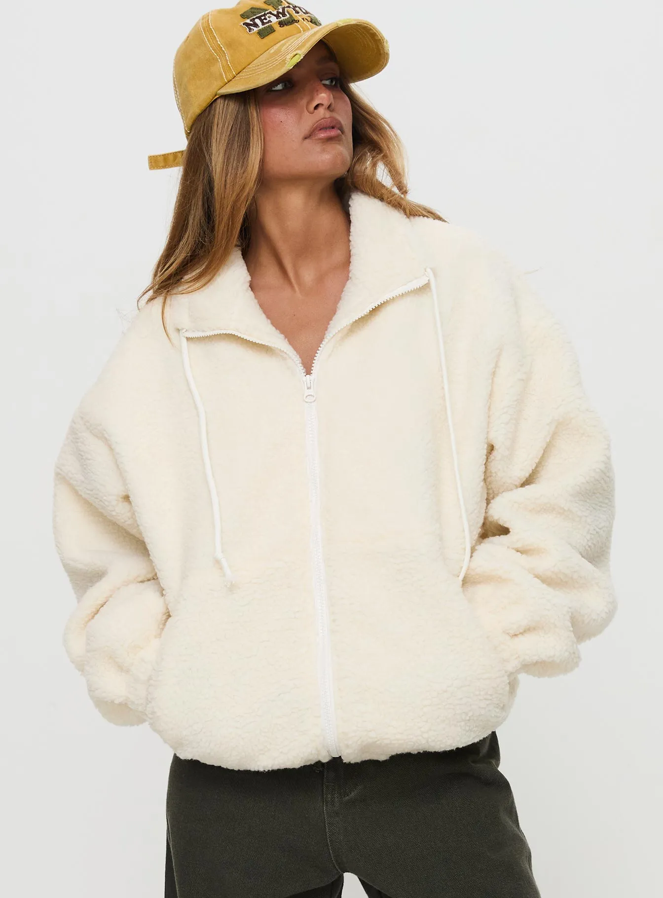 Say My Name Polar Fleece Zip Up Jacket Cream sold by Princess Polly product image thumbnail 2