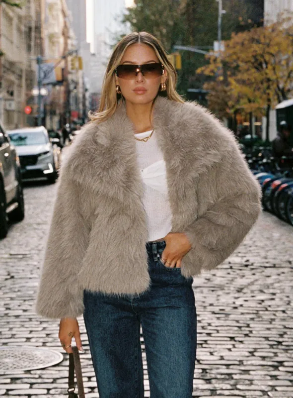 Wayland Faux Fur Jacket Grey sold by Princess Polly