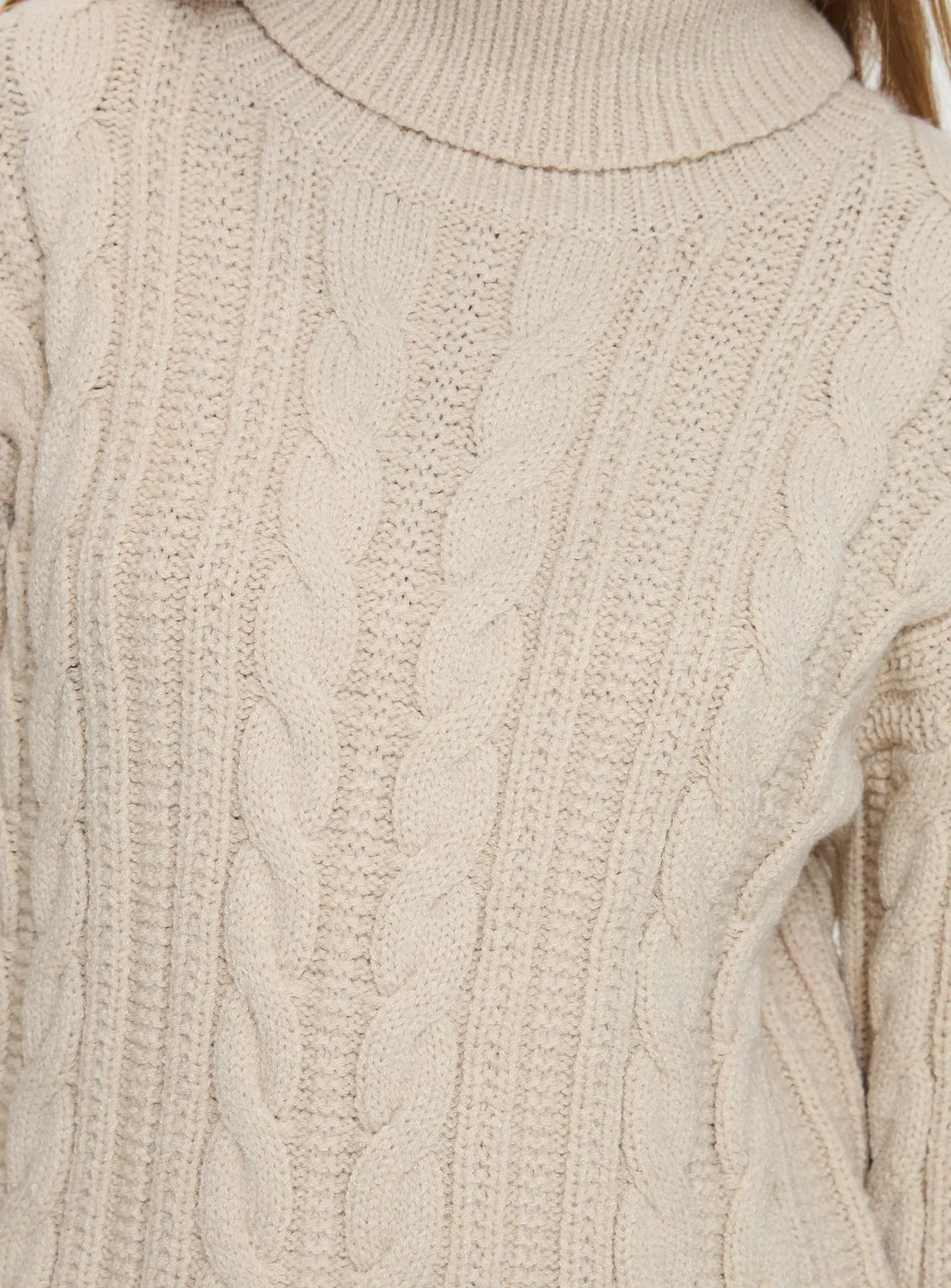 Bryden Turtleneck Cable Knit Sweater Beige sold by Princess Polly product image thumbnail 5