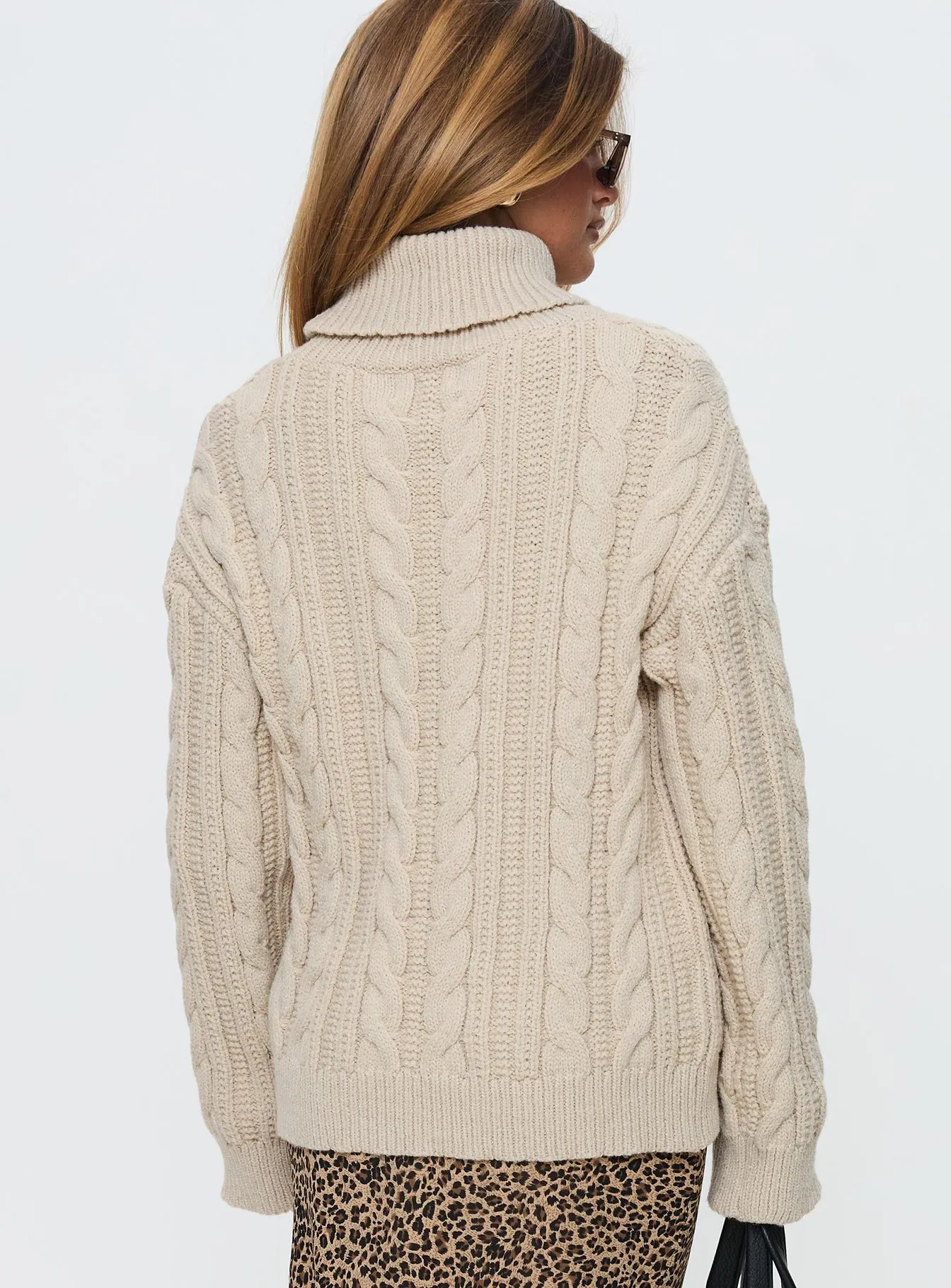 Bryden Turtleneck Cable Knit Sweater Beige sold by Princess Polly product image thumbnail 4