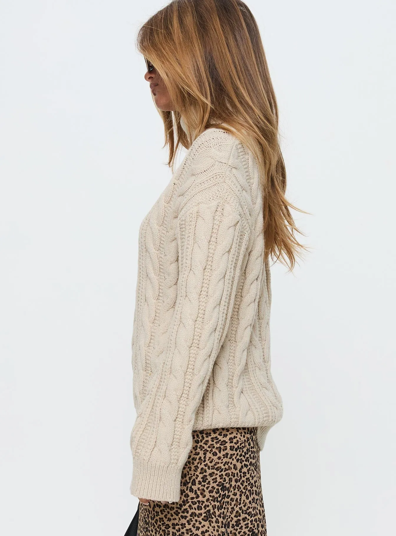 Bryden Turtleneck Cable Knit Sweater Beige sold by Princess Polly product image thumbnail 3