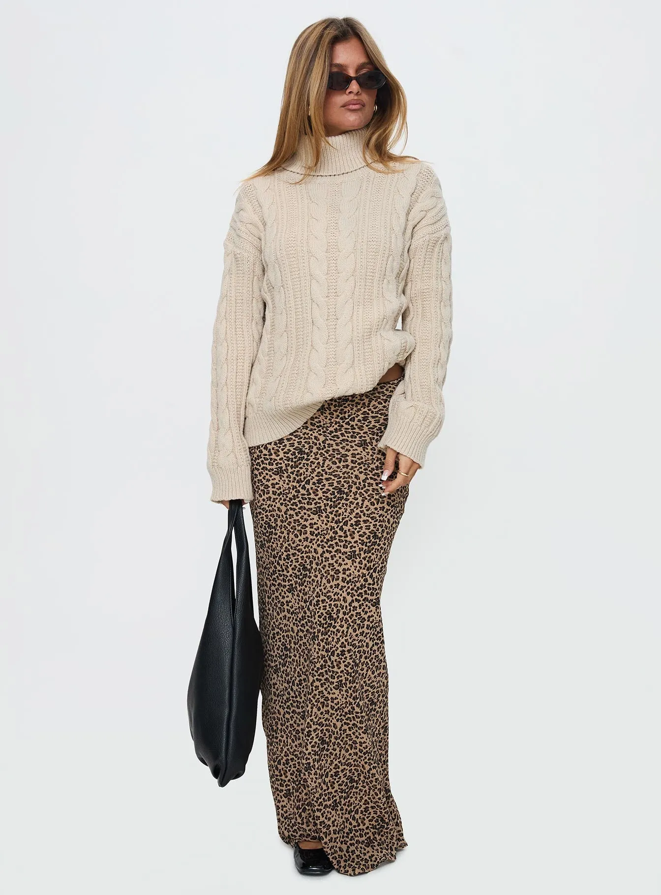 Bryden Turtleneck Cable Knit Sweater Beige sold by Princess Polly product image thumbnail 2