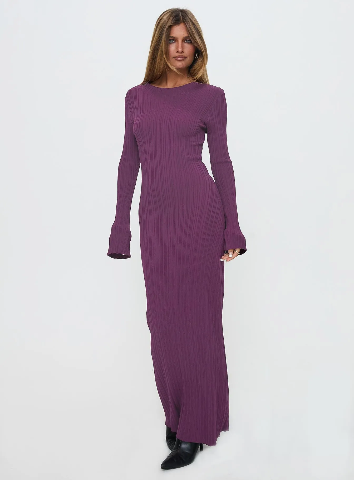 Tesley Long Sleeve Maxi Dress Burgundy sold by Princess Polly