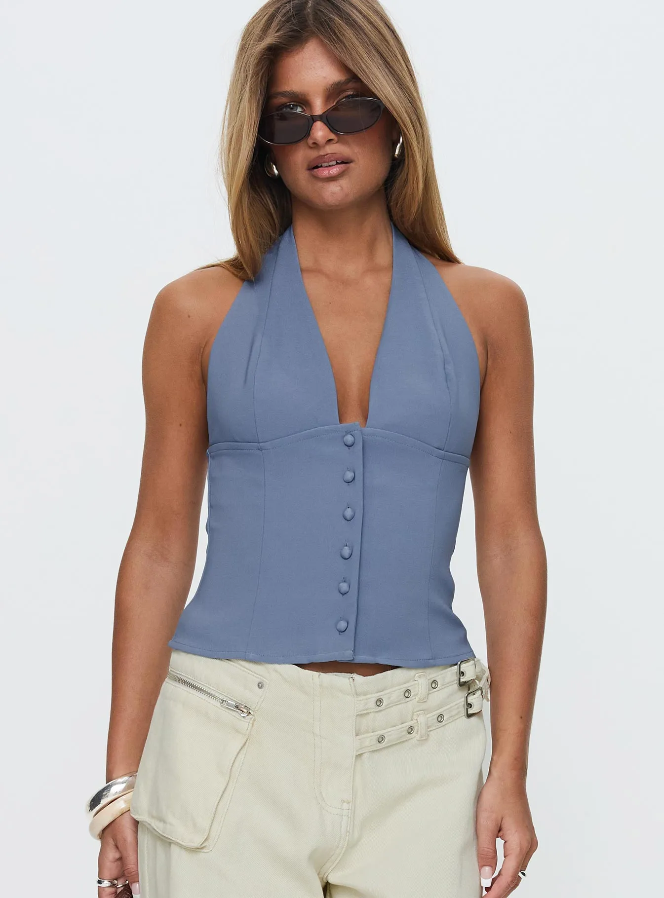 Serefina Halter Top Blue Slate sold by Princess Polly product image thumbnail 2