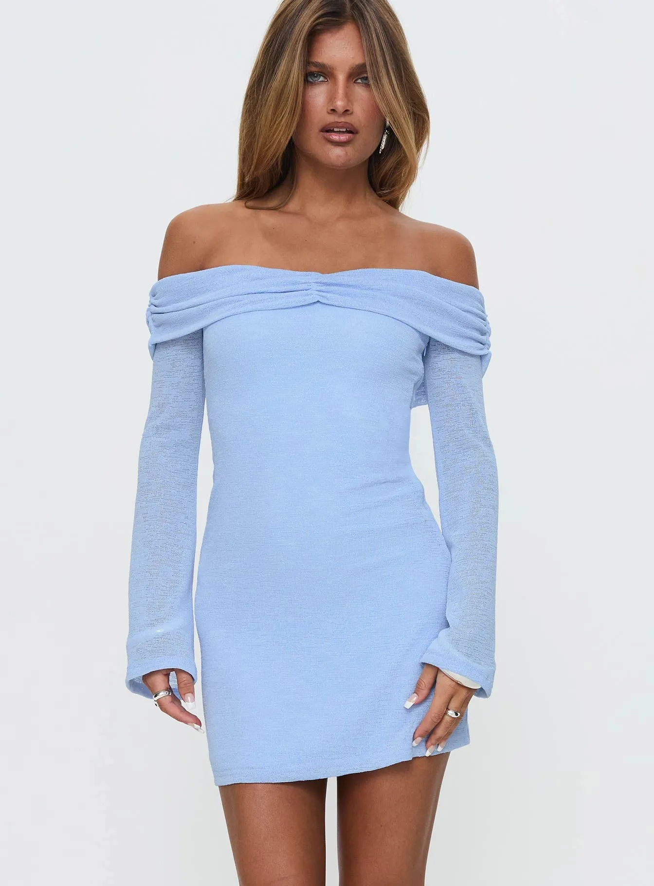 Stellaire Long Sleeve Mini Dress Blue sold by Princess Polly
