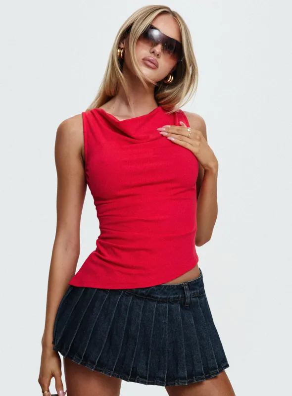 Coretta Ruched Asymmetrical Top Red made by Princess Polly