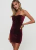 Irena Velvet Strapless Mini Dress Burgundy sold by Princess Polly