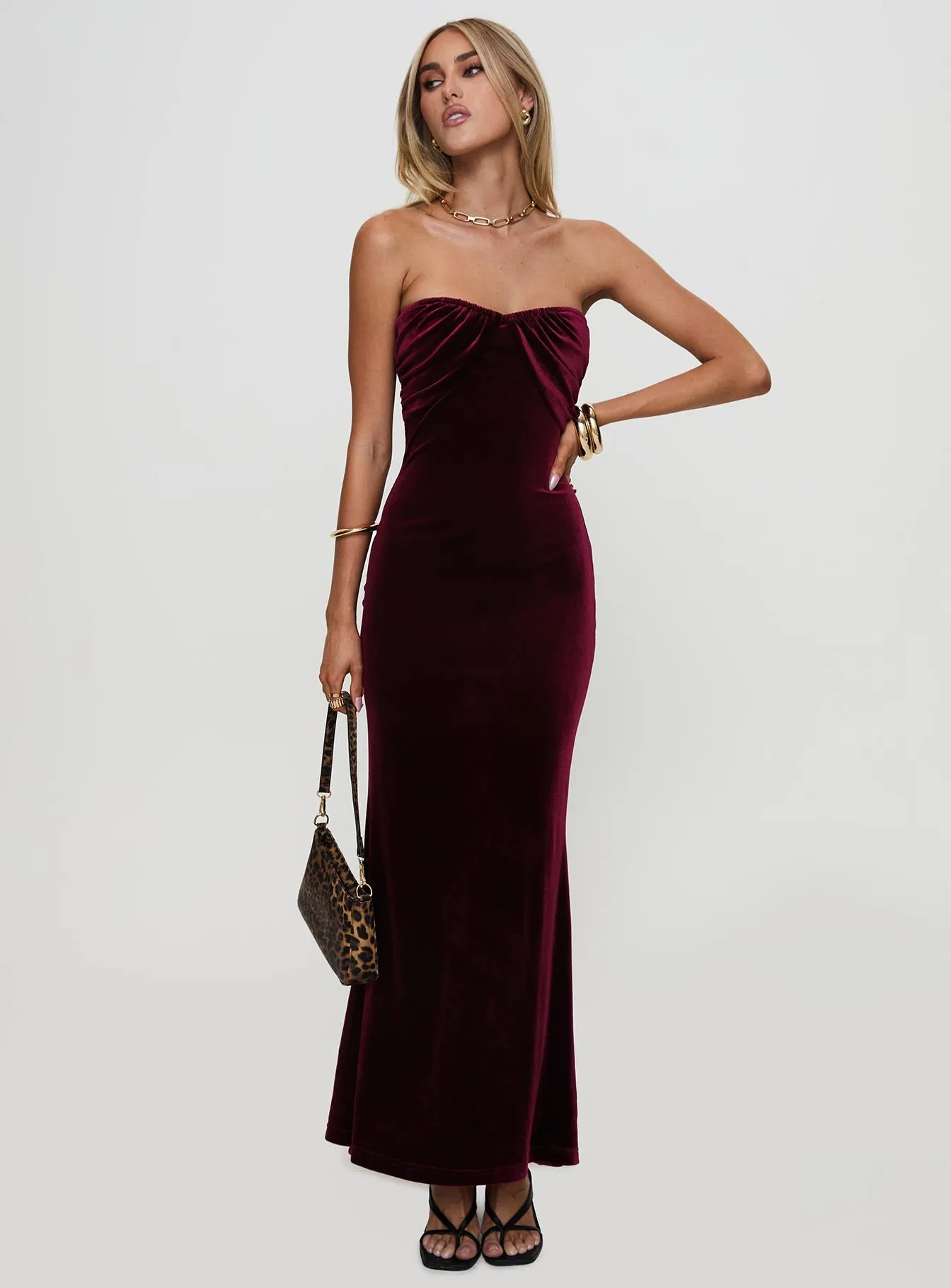 Irena Strapless Maxi Dress Burgundy sold by Princess Polly product image thumbnail 2