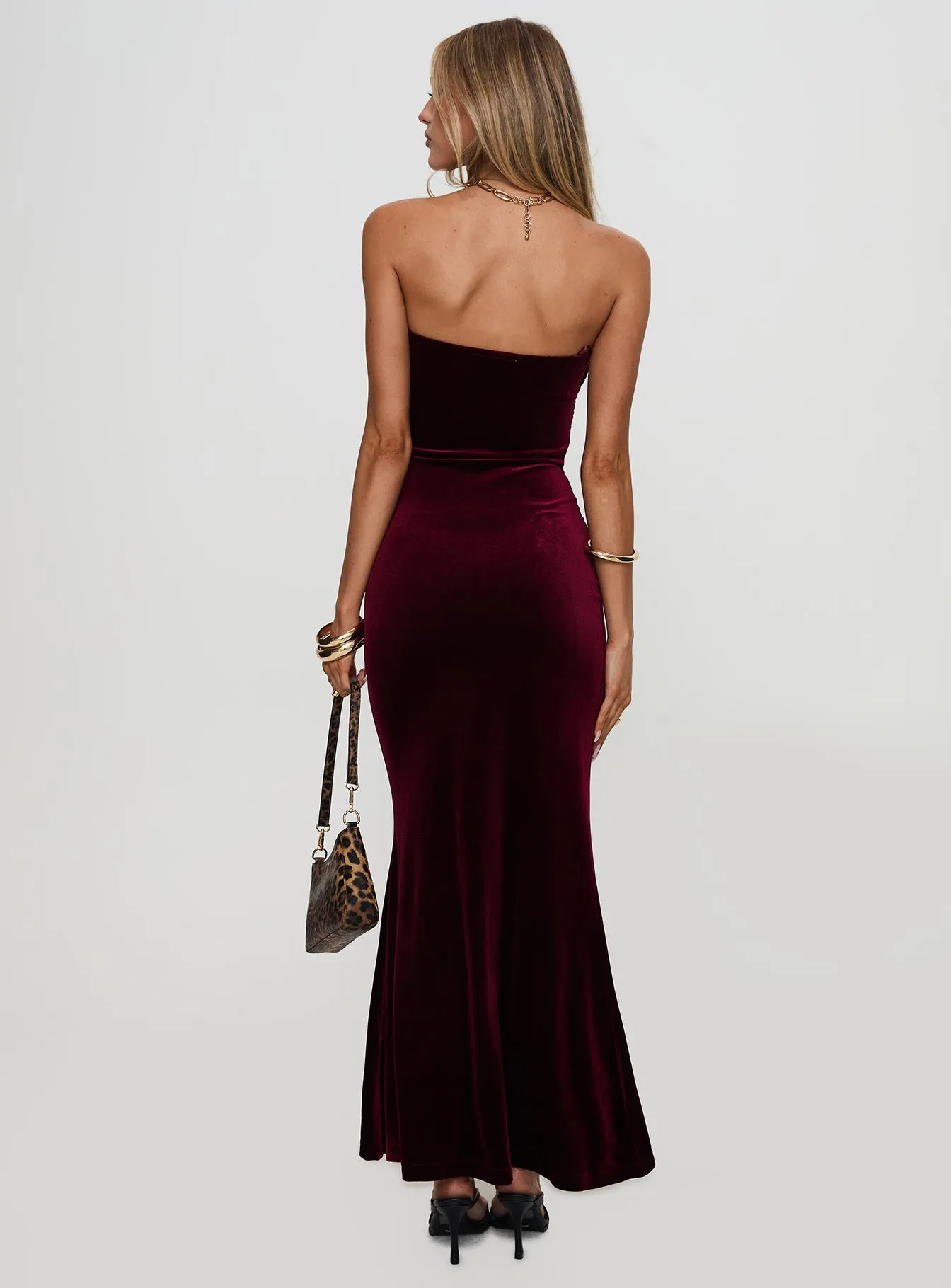 Irena Strapless Maxi Dress Burgundy sold by Princess Polly product image thumbnail 4