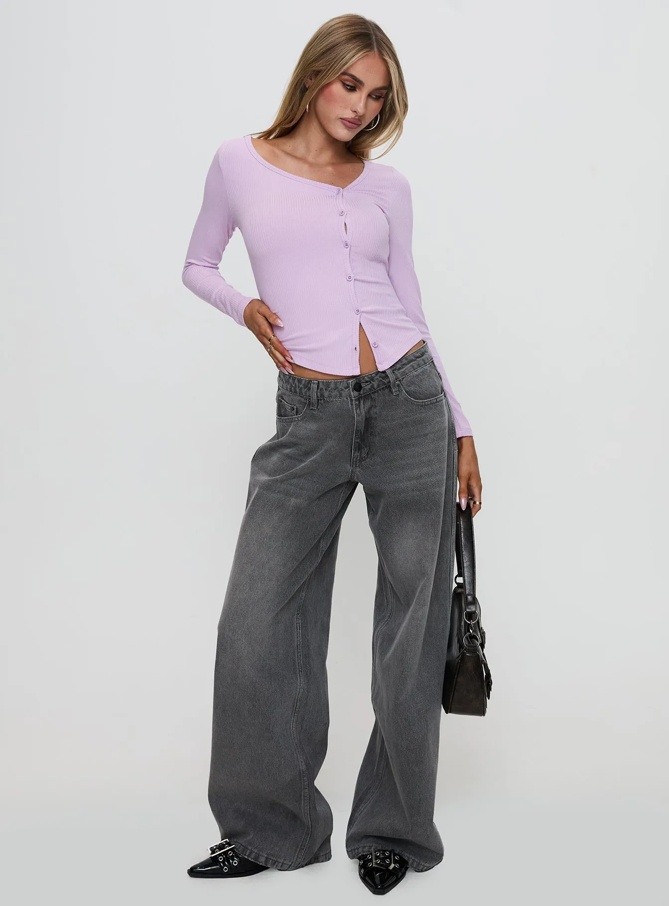 Sadira Long Sleeve Button Up Top Lilac sold by Princess Polly product image thumbnail 2