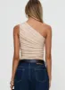 Heston Asymmetrical Ruched Bodysuit Beige sold by Princess Polly