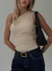 Heston Asymmetrical Ruched Bodysuit Beige sold by Princess Polly