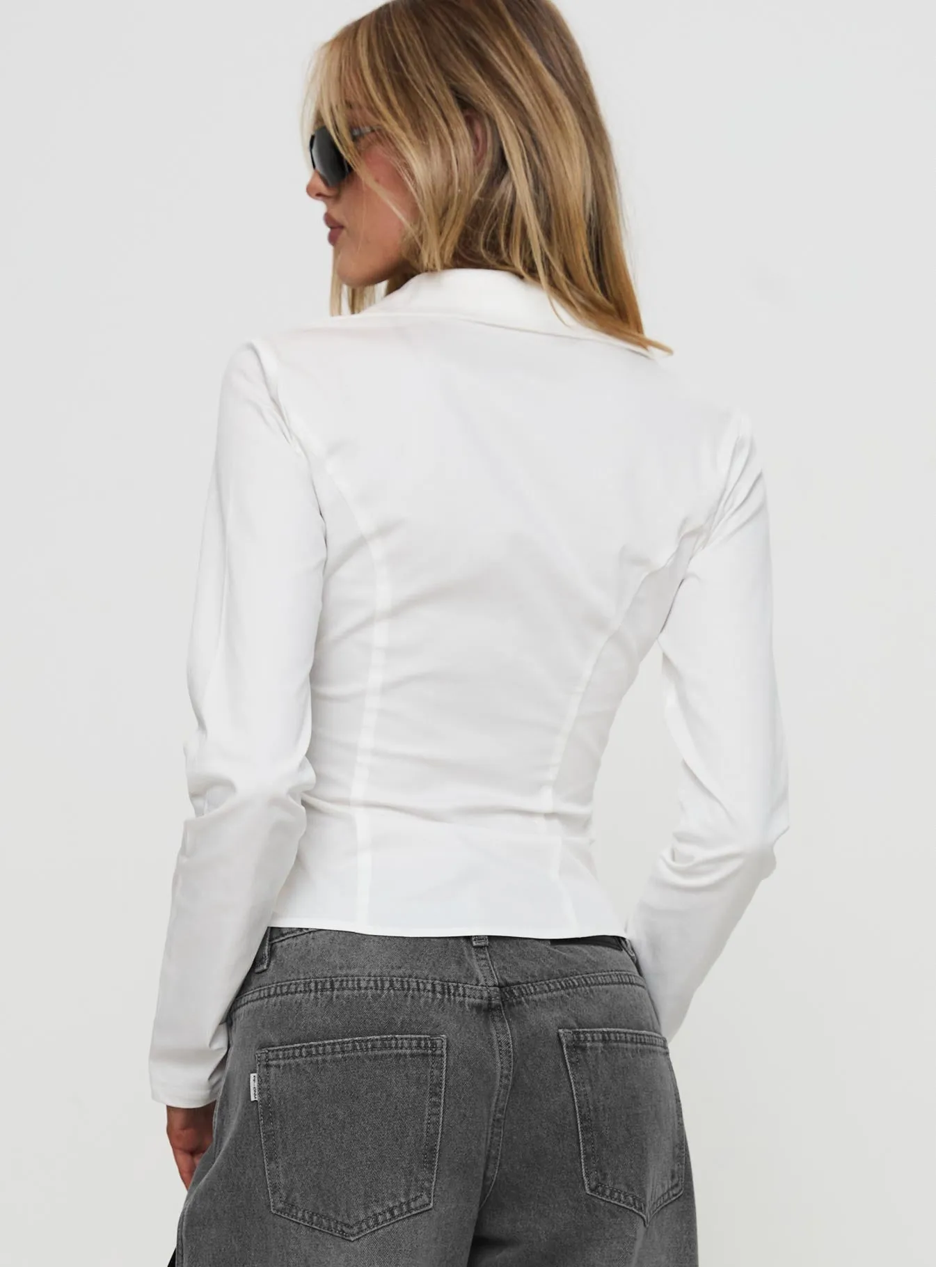 Stand Up Guy Long Sleeved Ruched Detail Top White sold by Princess Polly product image thumbnail 5