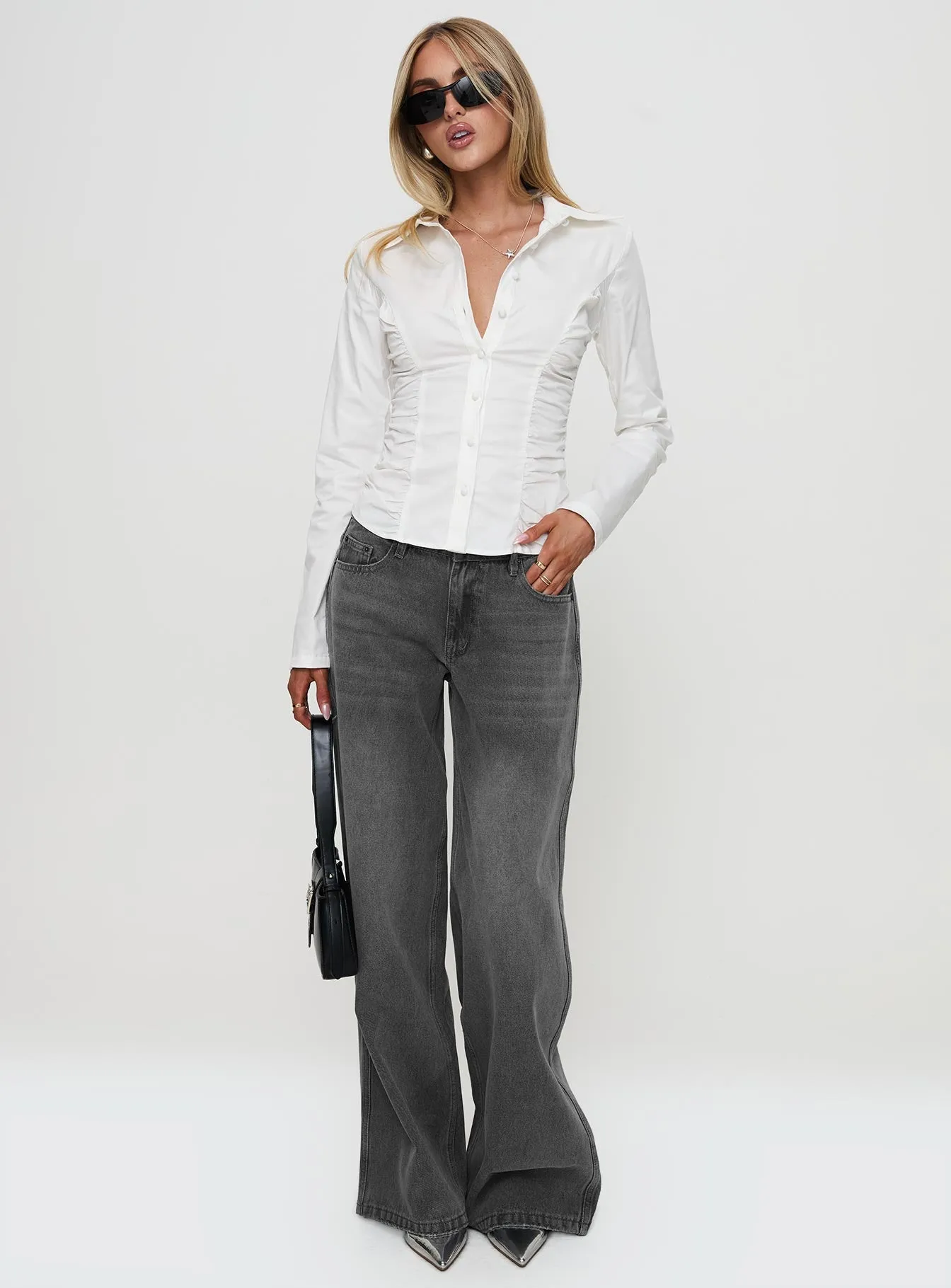 Stand Up Guy Long Sleeved Ruched Detail Top White sold by Princess Polly product image thumbnail 3