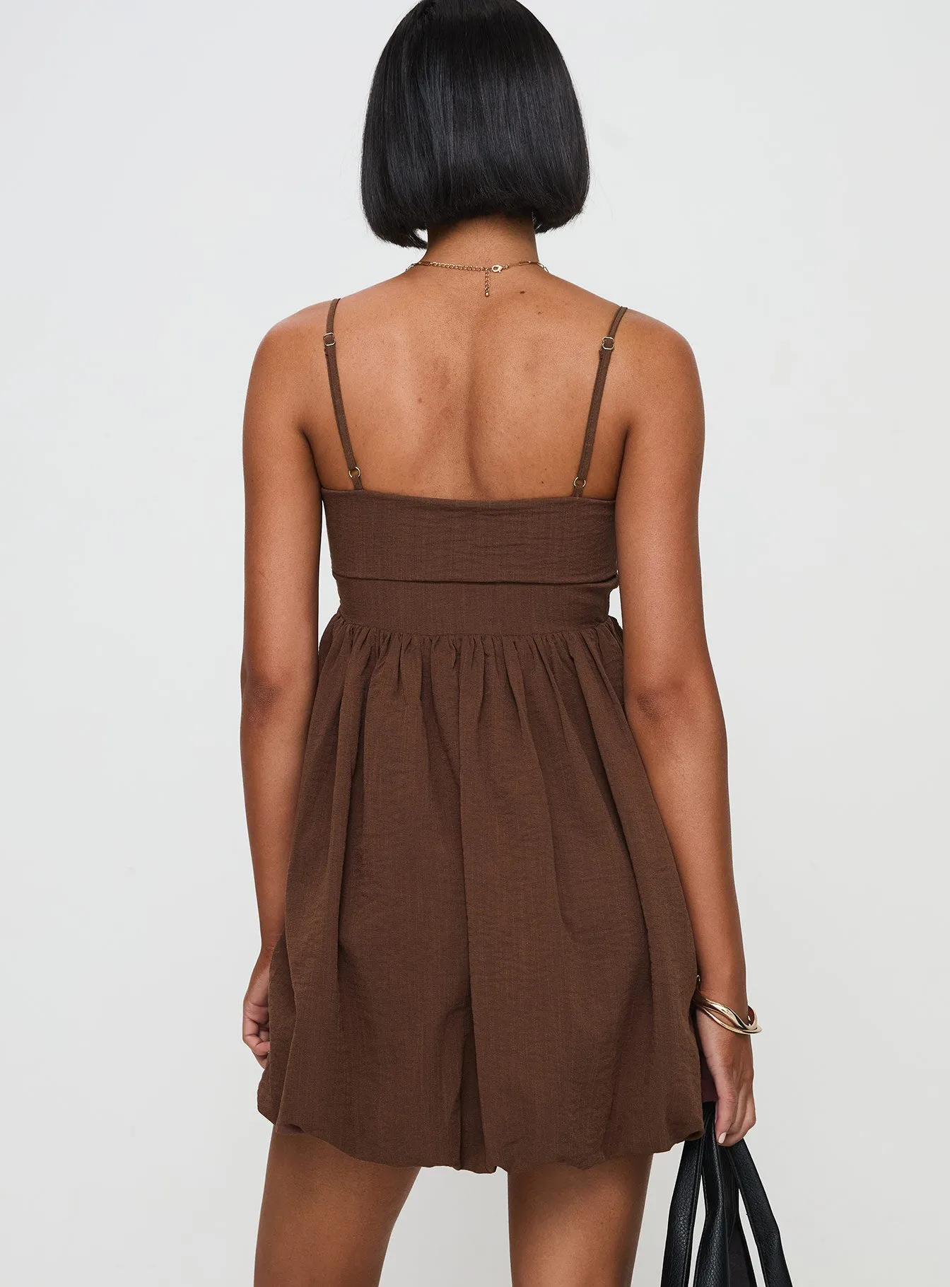 Layken Bubble Hem Mini Dress Chocolate Tall sold by Princess Polly product image thumbnail 5