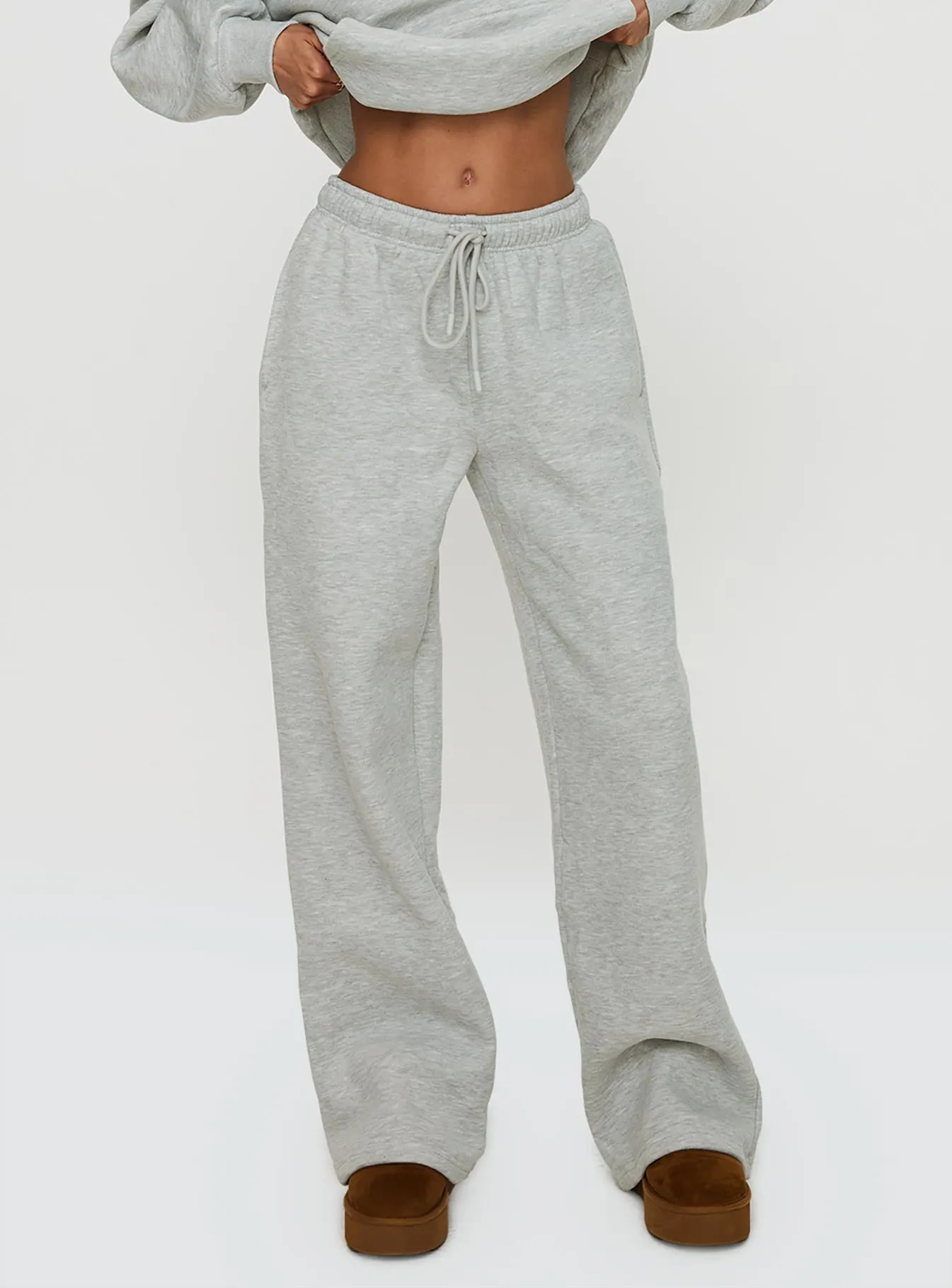 Princess Polly Wide Leg Track Pant Bubble Text Grey Marle / Green sold by Princess Polly product image thumbnail 2