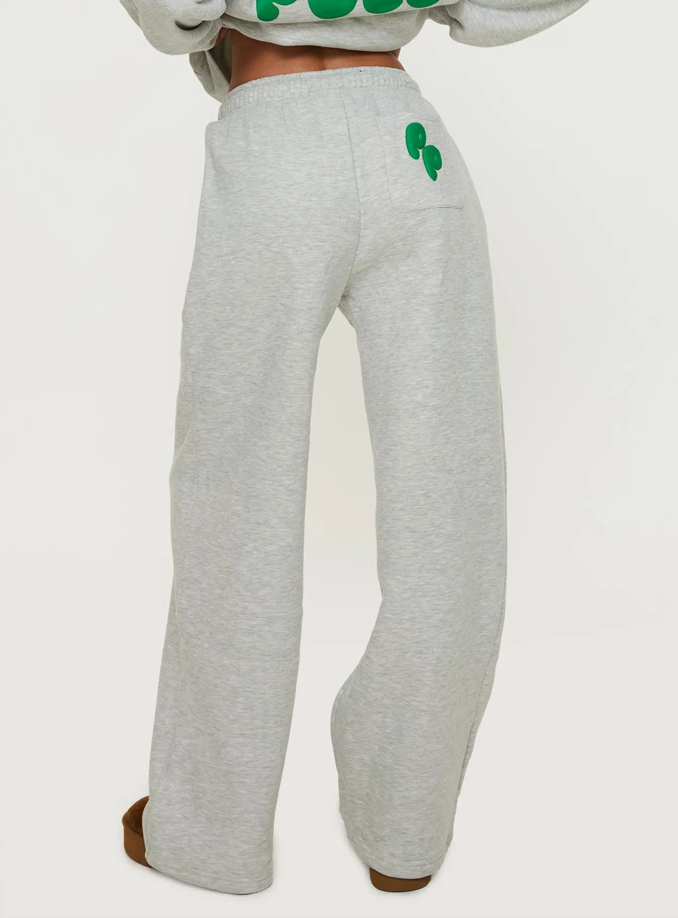 Princess Polly Wide Leg Track Pant Bubble Text Grey Marle / Green sold by Princess Polly product image thumbnail 4