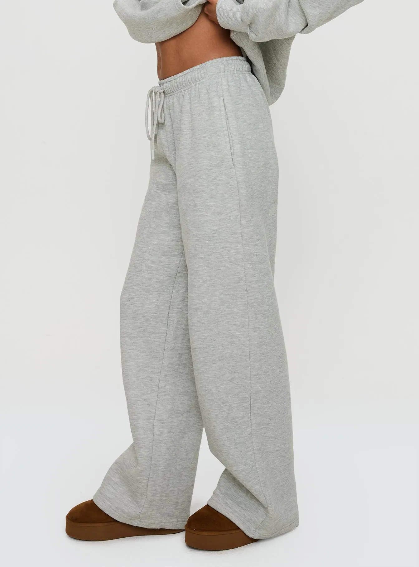 Princess Polly Wide Leg Track Pant Bubble Text Grey Marle / Green sold by Princess Polly product image thumbnail 3