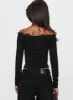 Scarva Off Shoulder Lace Trim Long Sleeve Top Black sold by Princess Polly
