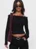 Scarva Off Shoulder Lace Trim Long Sleeve Top Black sold by Princess Polly
