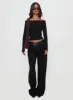 Scarva Off Shoulder Lace Trim Long Sleeve Top Black sold by Princess Polly