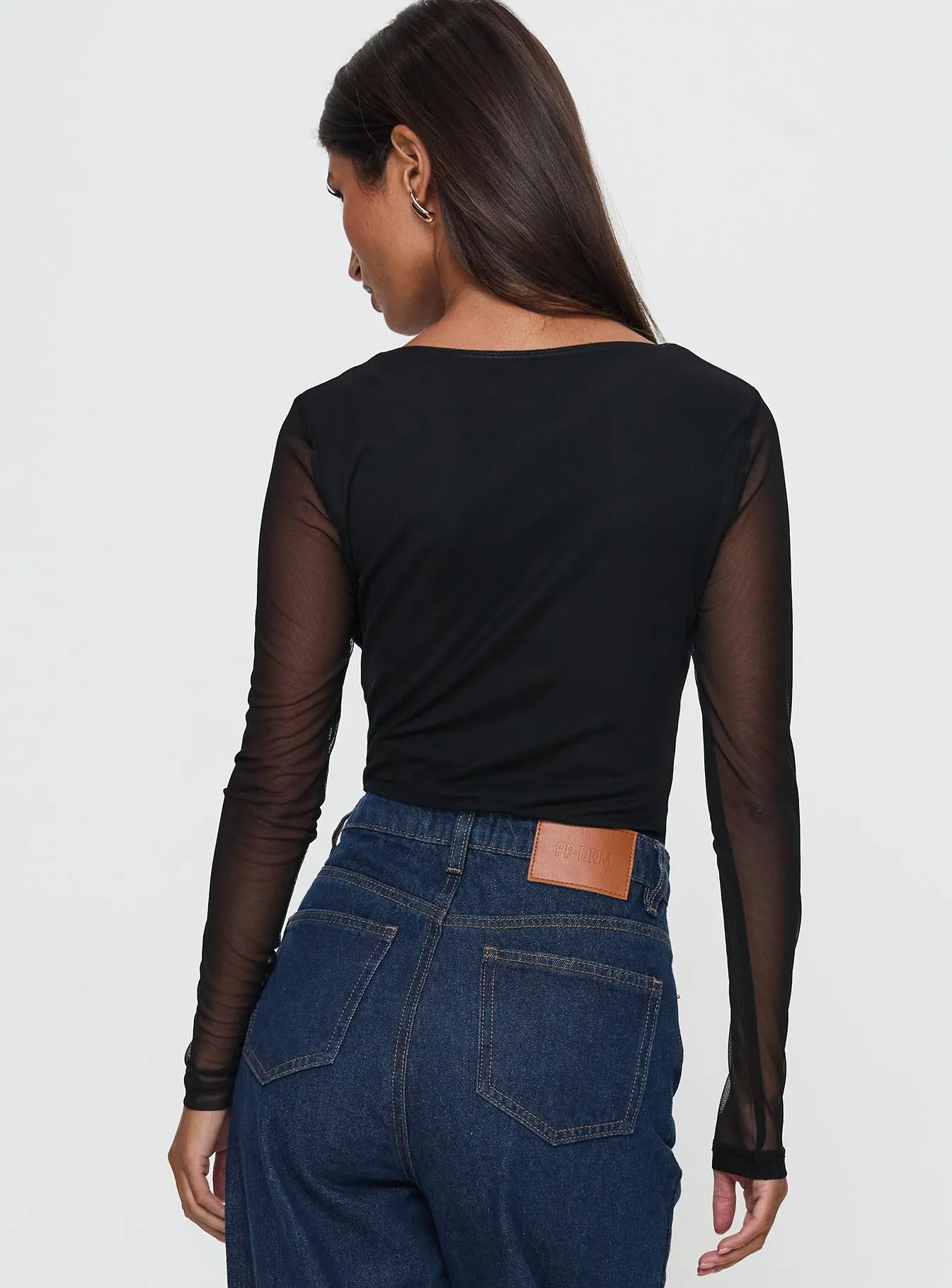 Delanee Mesh Detail Long Sleeve Bodysuit Black sold by Princess Polly product image thumbnail 4